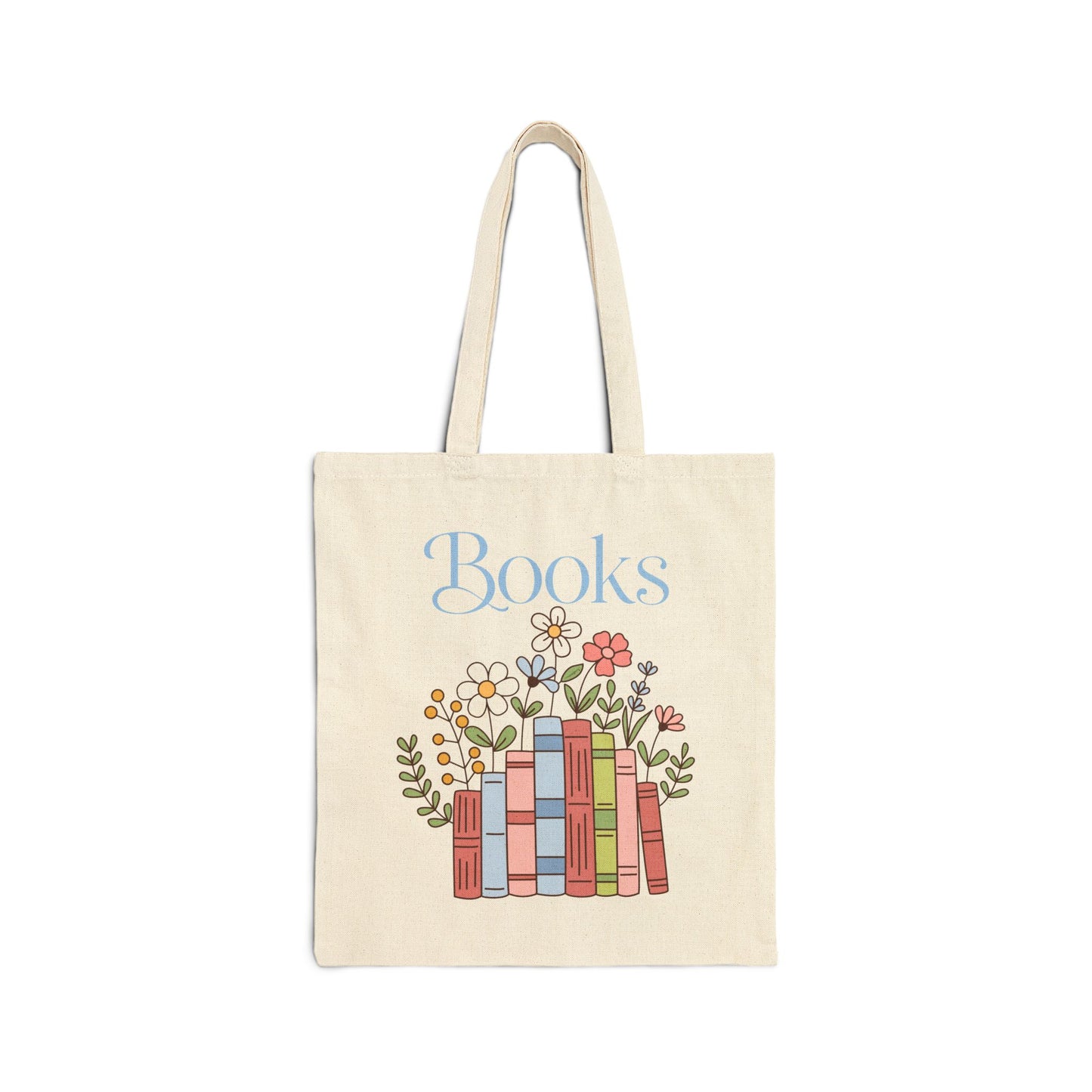 Floral Books Stack Tote Bag | Booklover Canvas Tote, Reading Library Illustration
