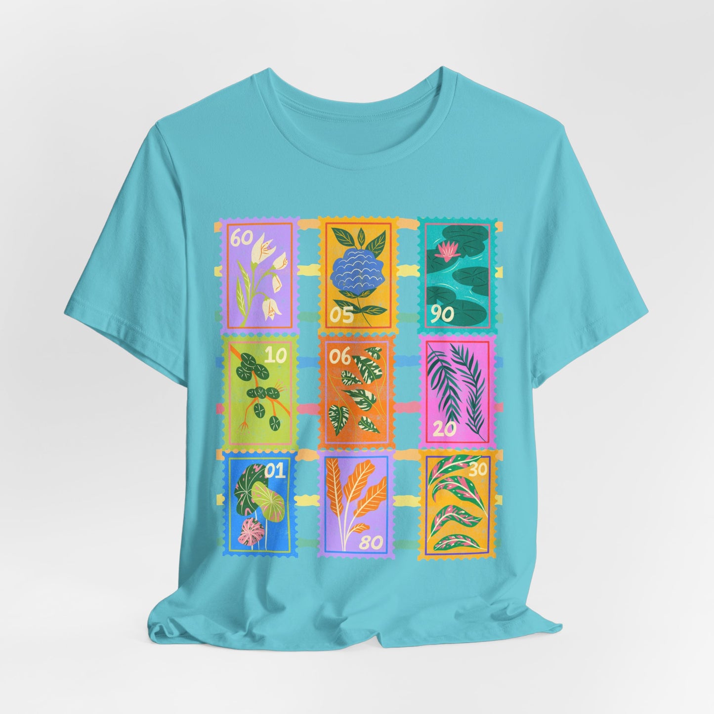 SunflowerPorchCo Vintage Botanical Stamp Collage Tee | Floral Postage Stamp T-Shirt