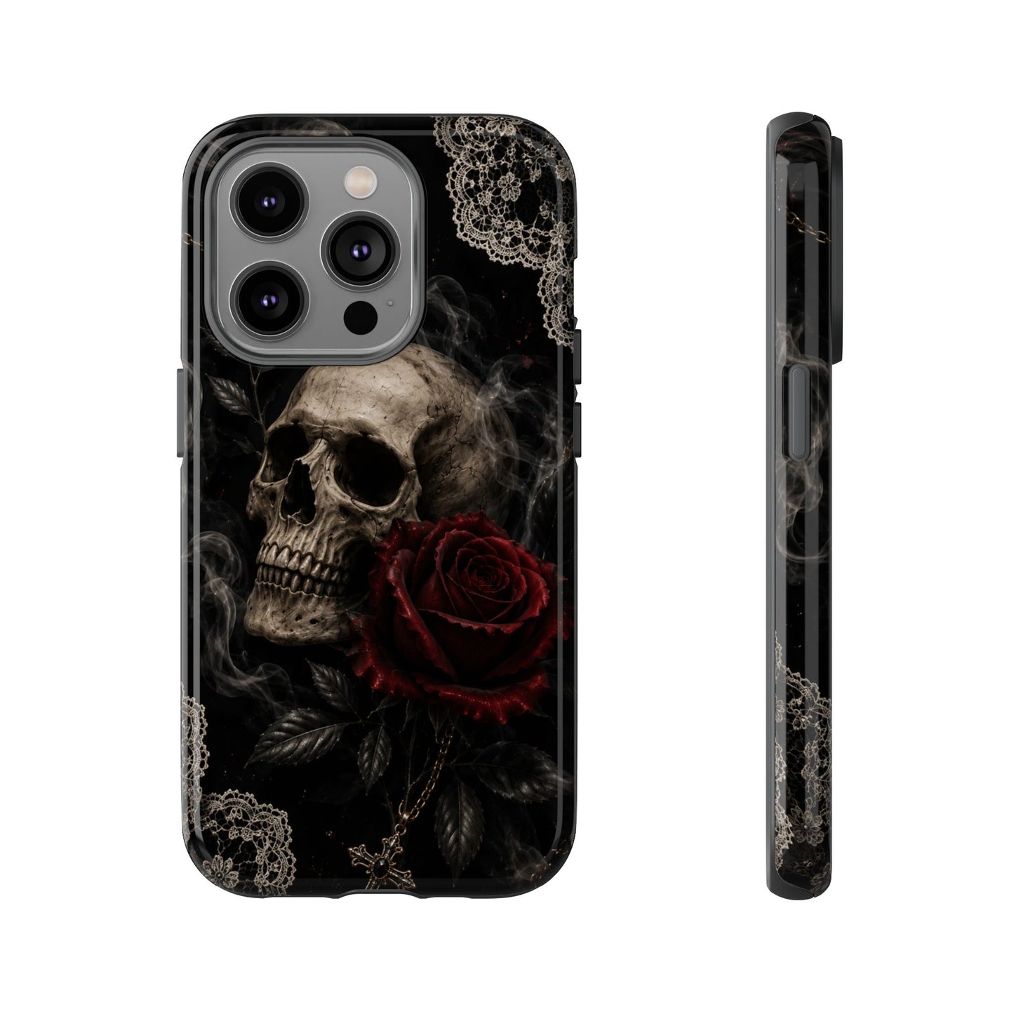 Sunflower Porch Co Skull with Red Rose phone case | Tough Cases