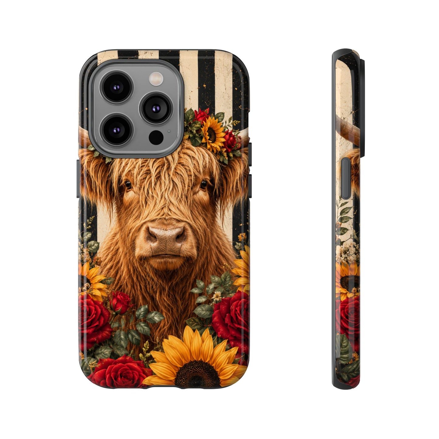 Sunflower Porch Co Highland Cow Floral Crown phone case | Tough Cases