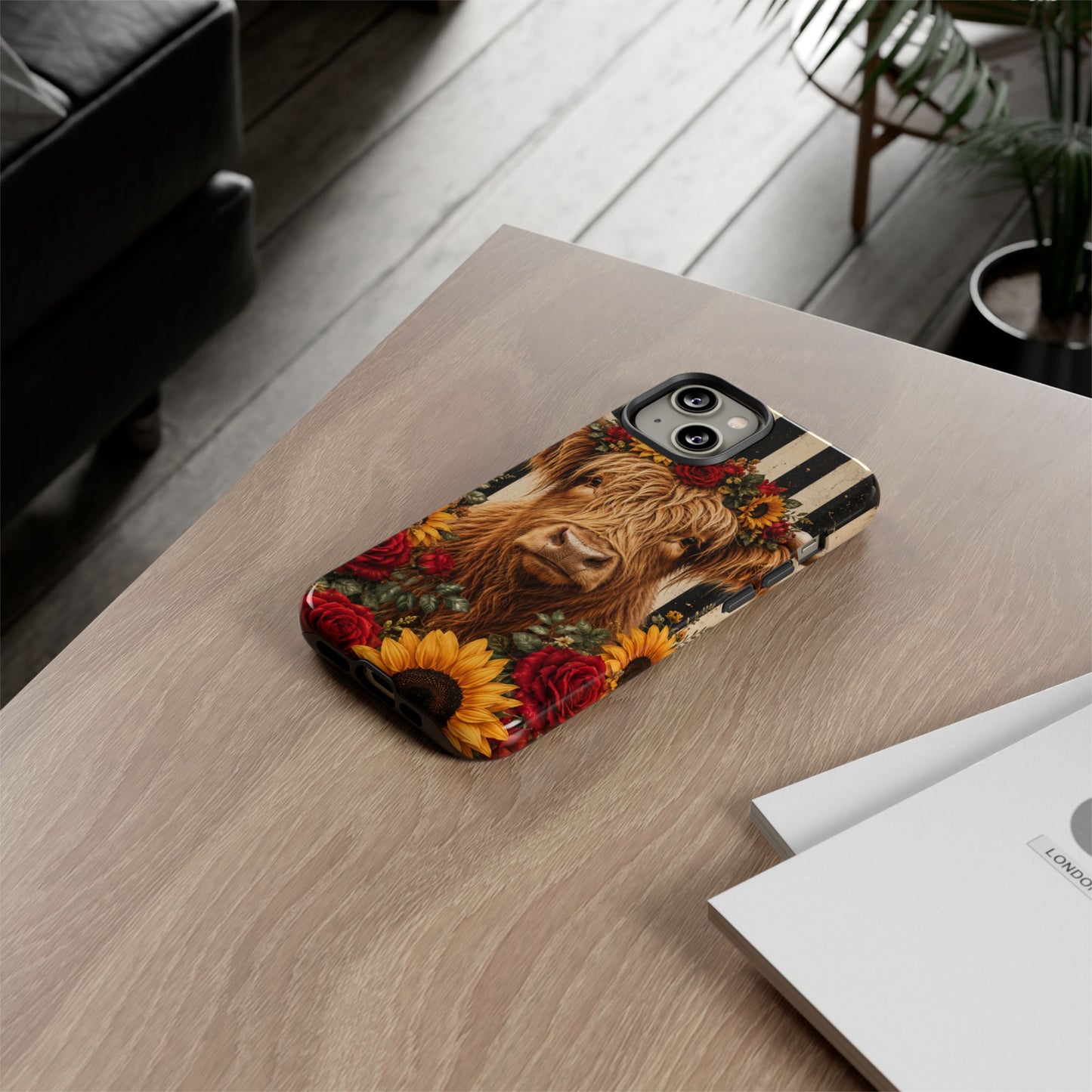 Sunflower Porch Co Highland Cow Floral Crown phone case | Tough Cases