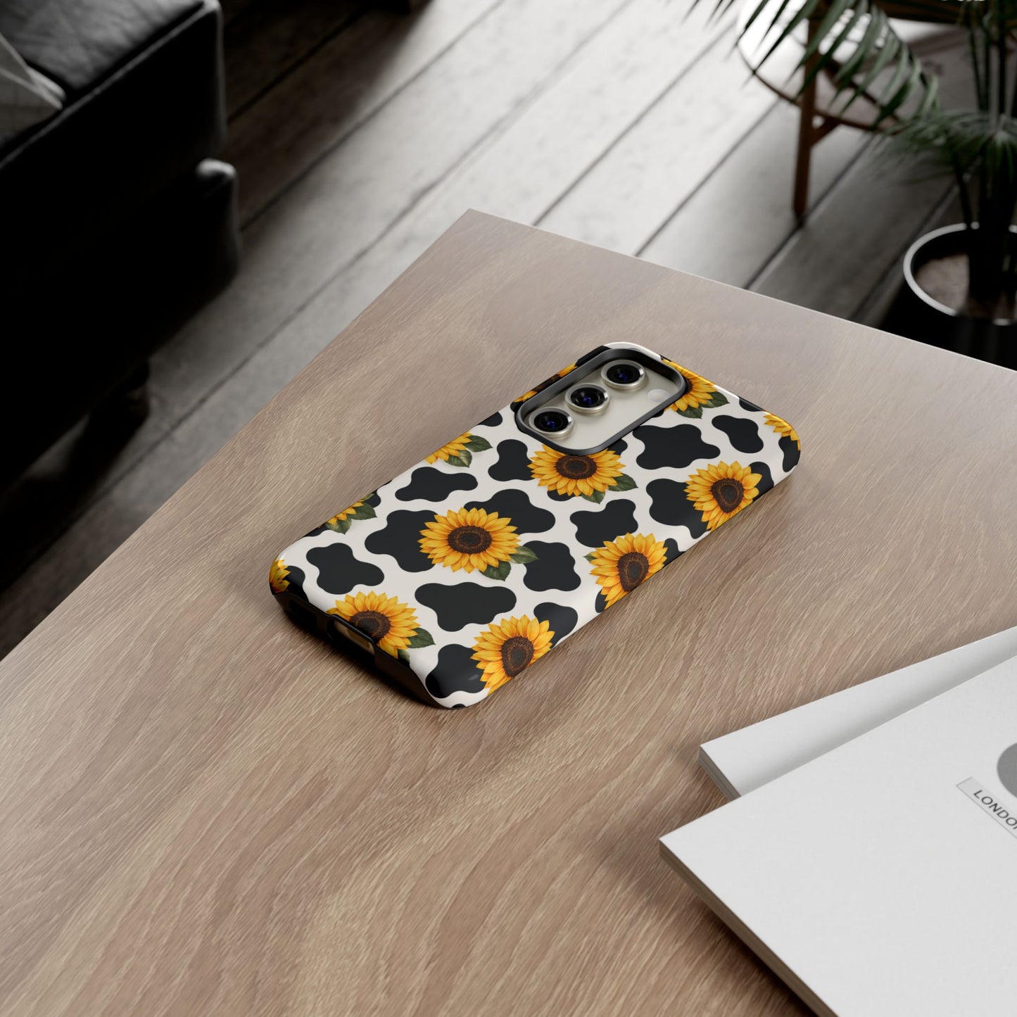 Sunflower Cow Print Tough Case | Phone Case, Floral Farm Animal Pattern