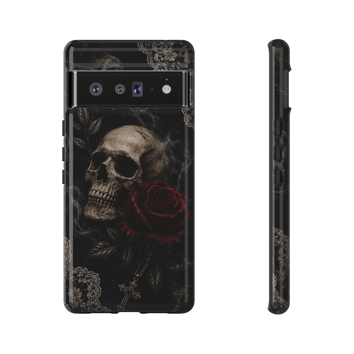 Sunflower Porch Co Skull with Red Rose phone case | Tough Cases