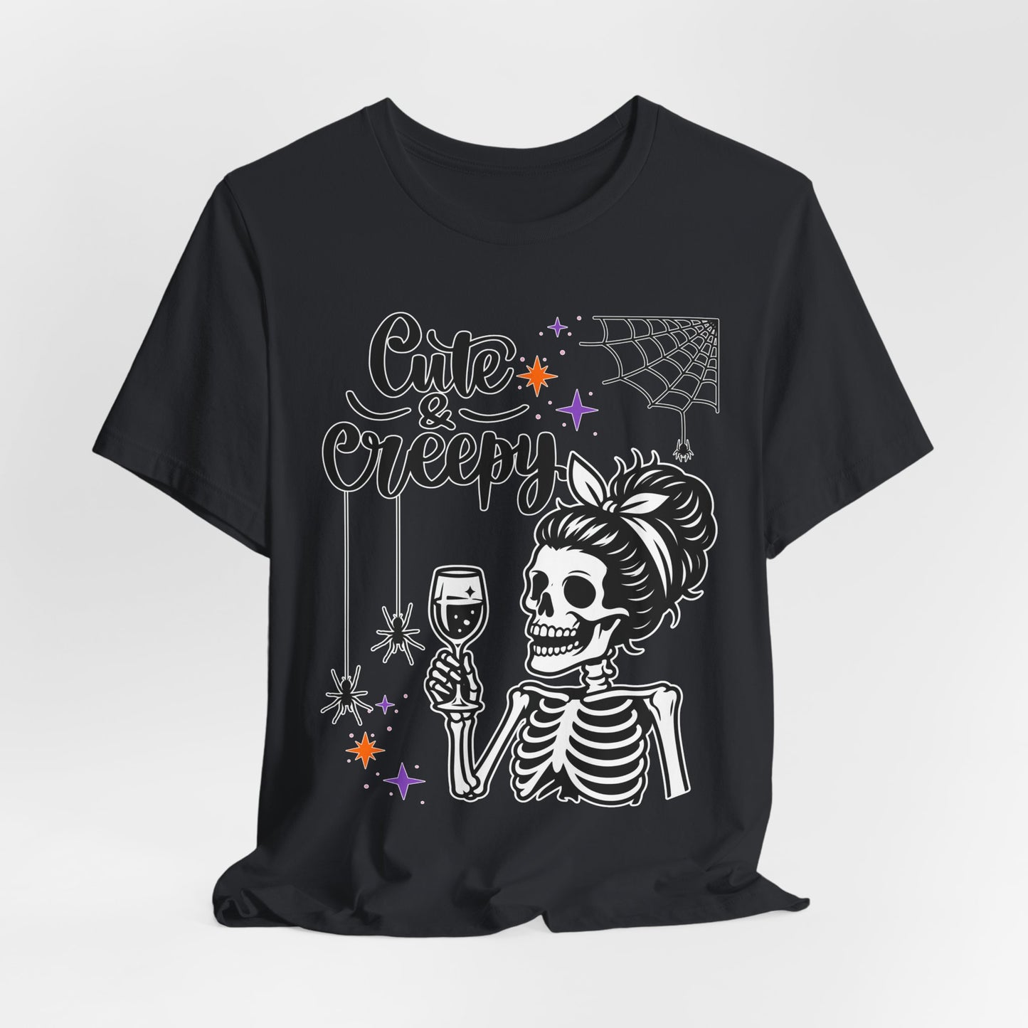Cute & Creepy Skeleton Lady T-Shirt | Halloween Skull Wine Tee