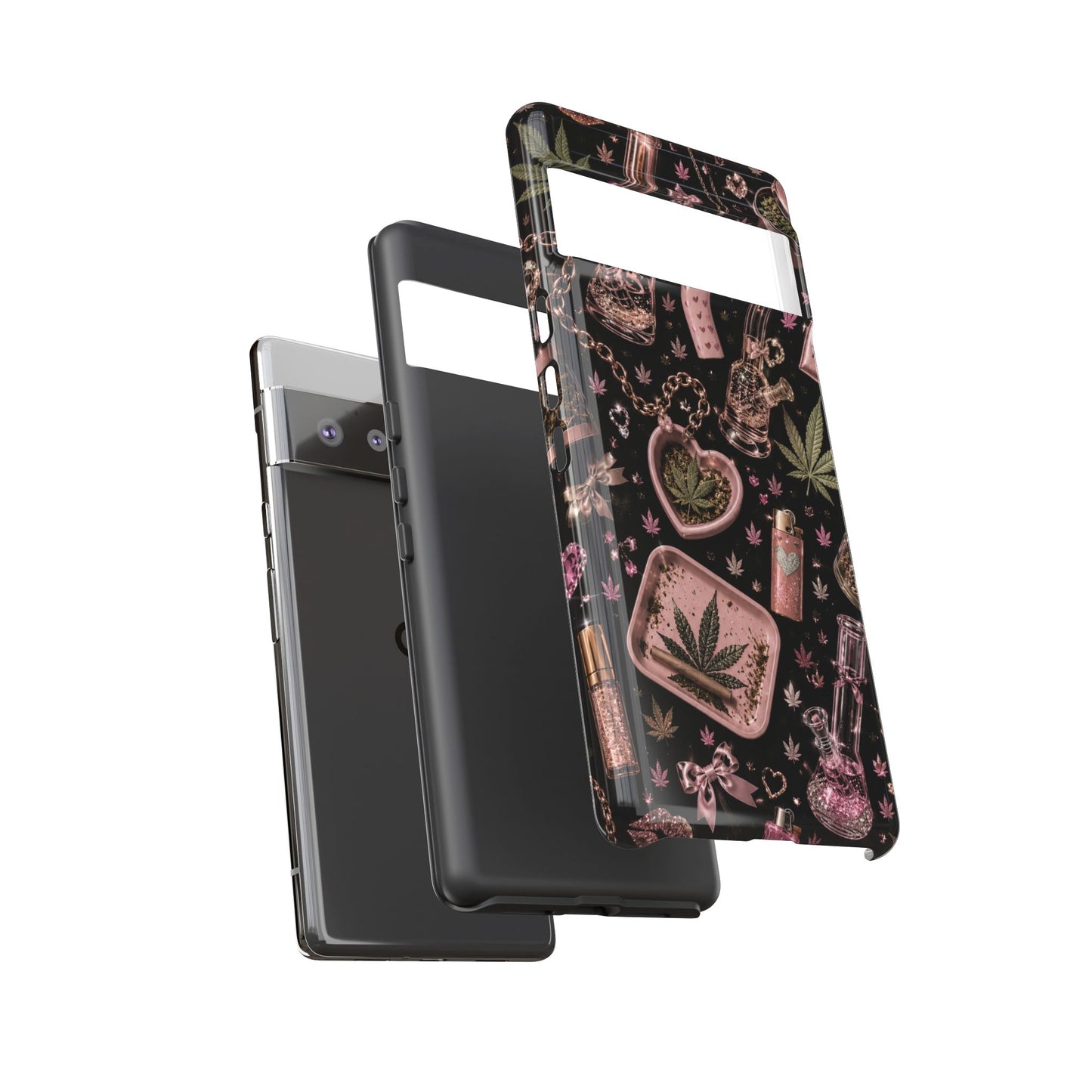 Sunflower Porch Co Pink Cannabis Pattern Tough Case | Weed Leaf Phone Case, Grinder & Lighter Design