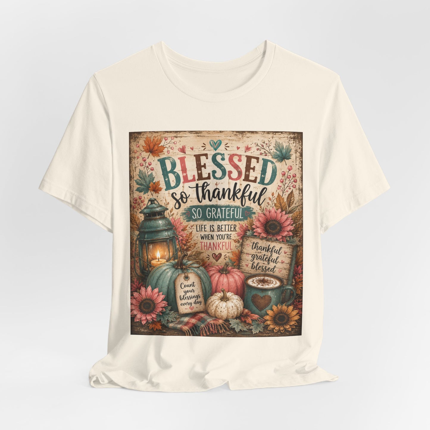 Sunflower Porch Co Blessed So Thankful Thanksgiving Tee | Fall Pumpkin Sunflower Tee