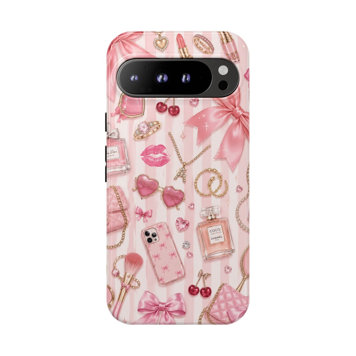 Pink Glam Pattern phone case | Makeup, bows, perfume, lipstick design