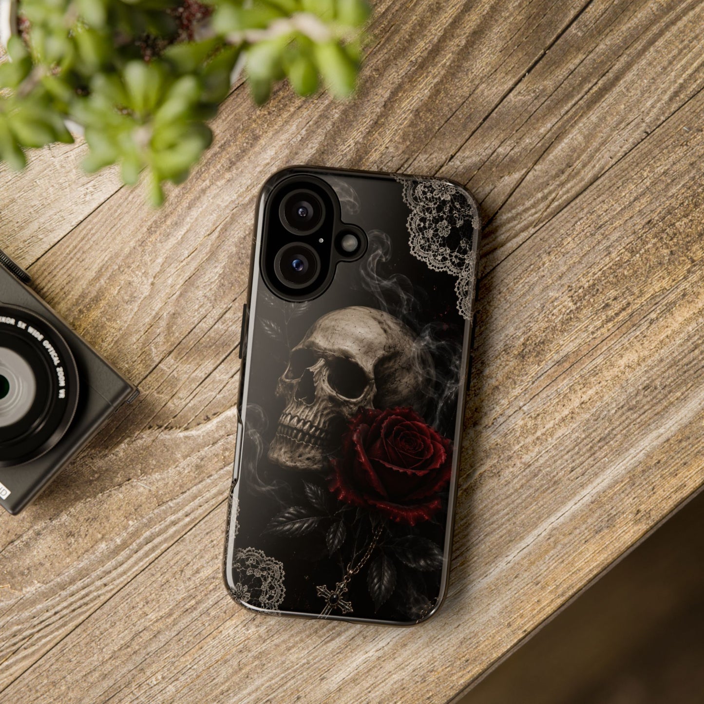 Sunflower Porch Co Skull with Red Rose phone case | Tough Cases