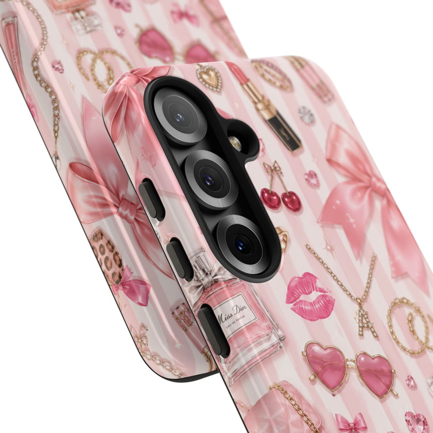 Pink Glam Pattern phone case | Makeup, bows, perfume, lipstick design