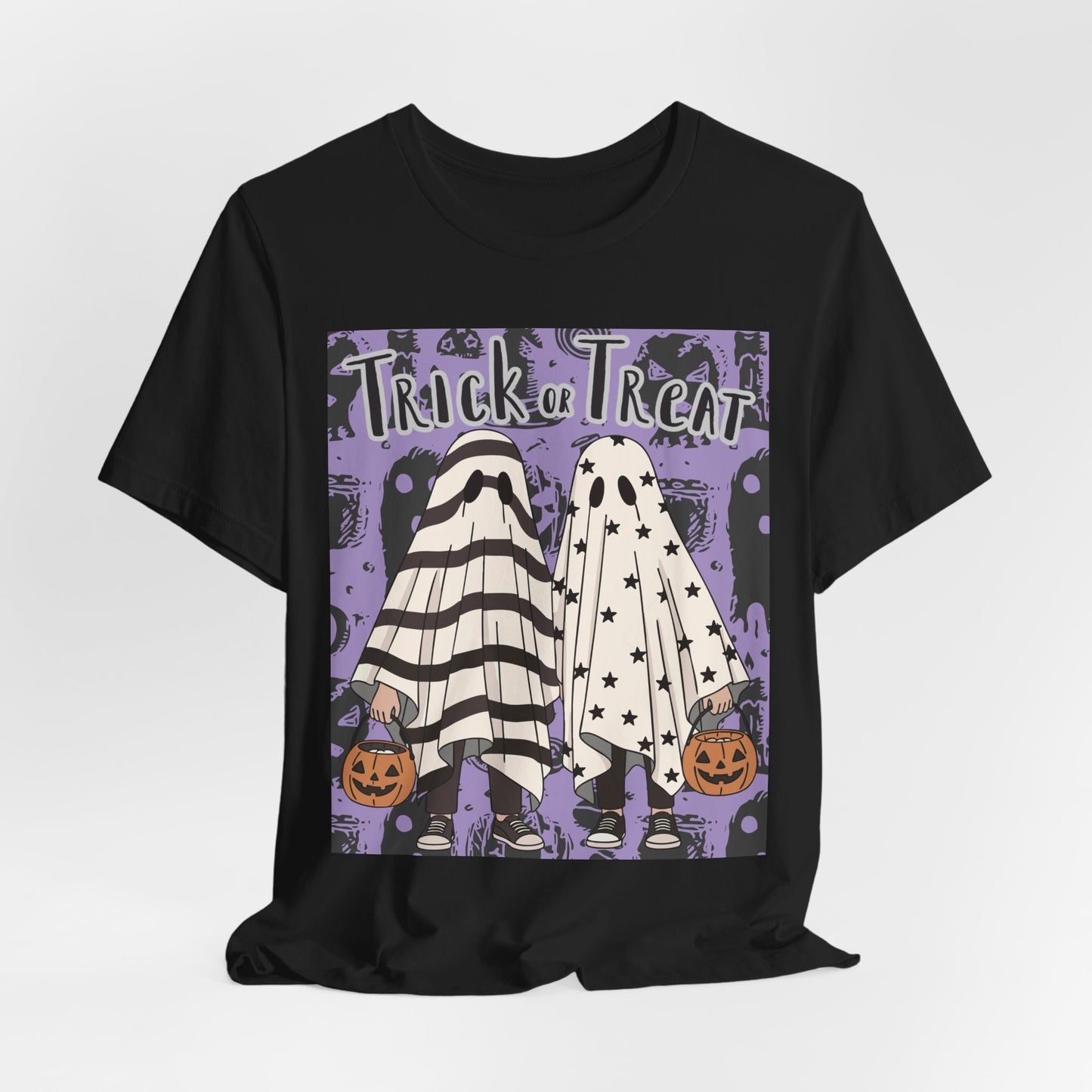 SunflowerPorchCo Trick or Treat Ghost Kids Halloween T-Shirt | Pumpkin Costume Tee
