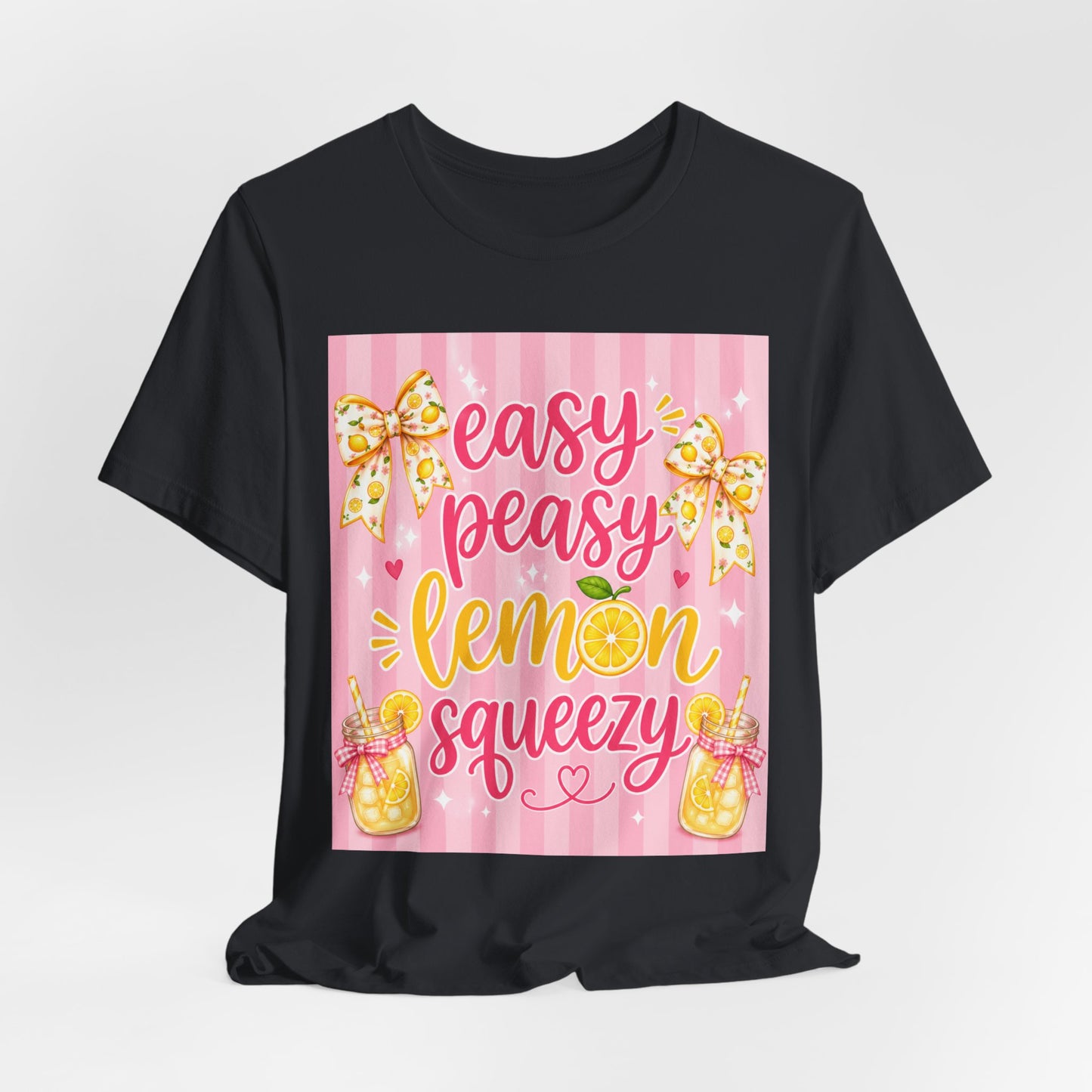 SunflowerPorchCo Easy Peasy Lemon Squeezy T-Shirt | Lemonade Floral Bow Summer Graphic