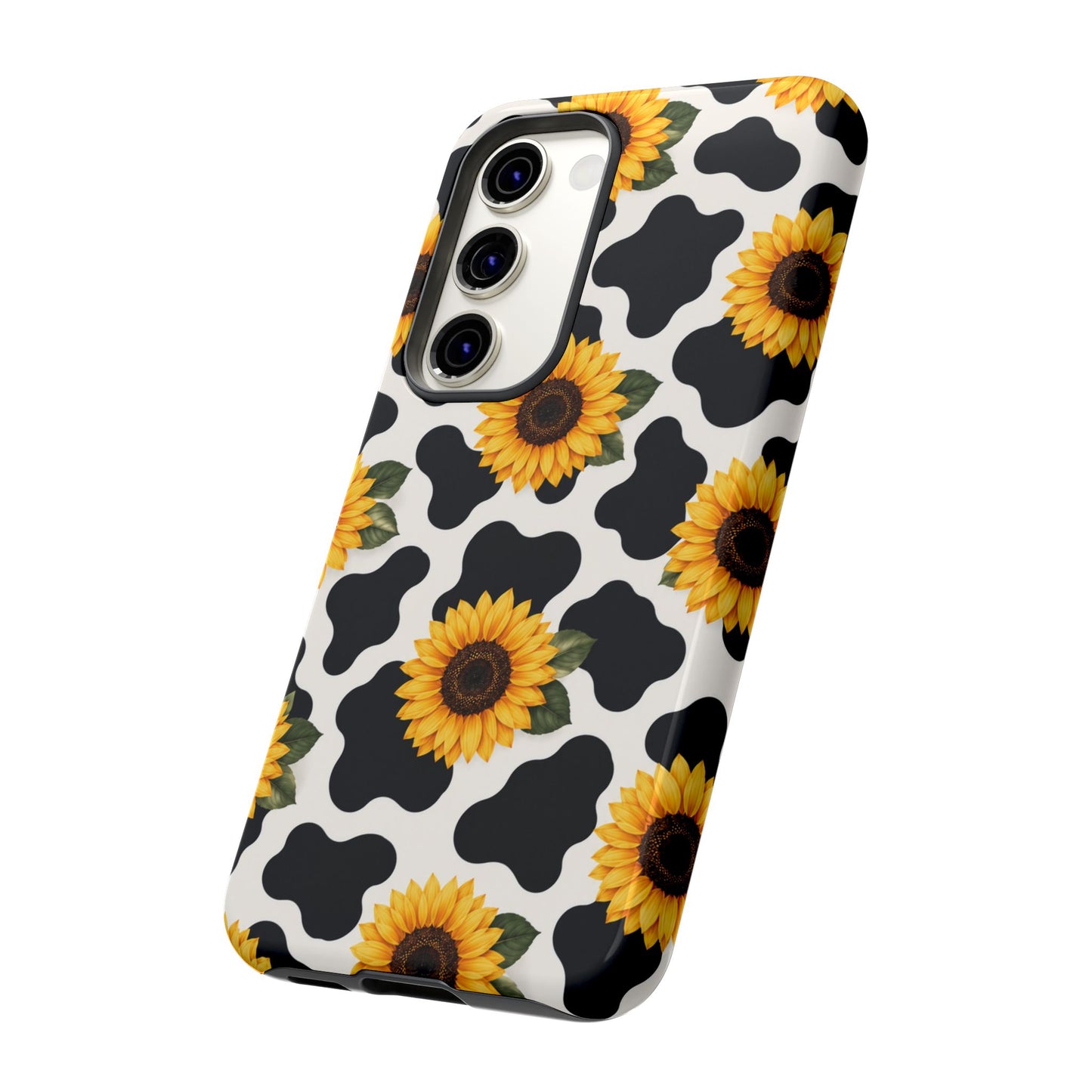 Sunflower Cow Print Tough Case | Phone Case, Floral Farm Animal Pattern