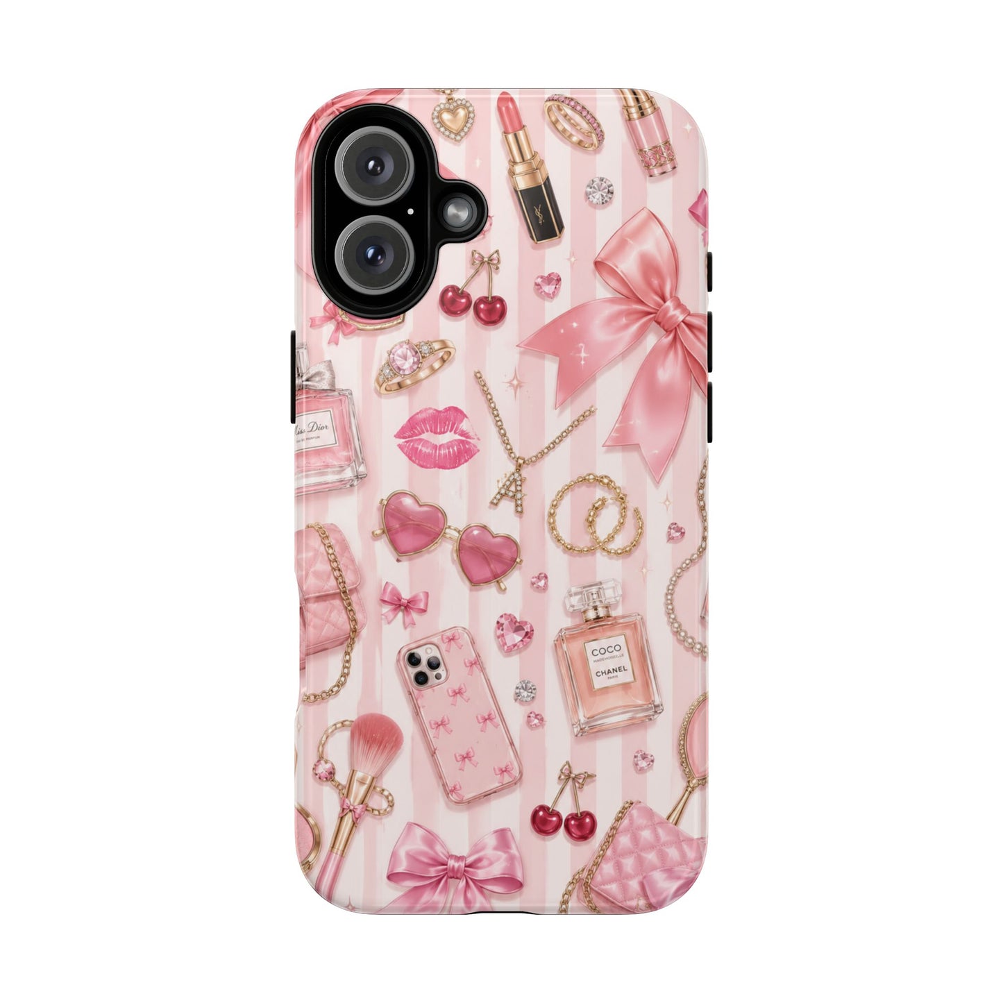 Pink Glam Pattern phone case | Makeup, bows, perfume, lipstick design