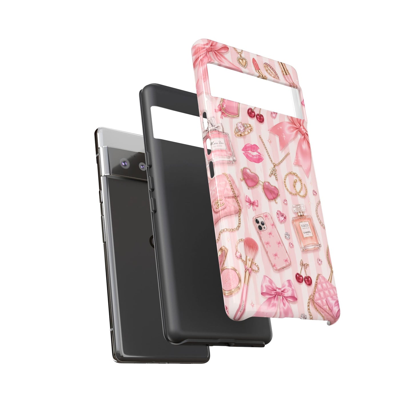 Pink Glam Pattern phone case | Makeup, bows, perfume, lipstick design