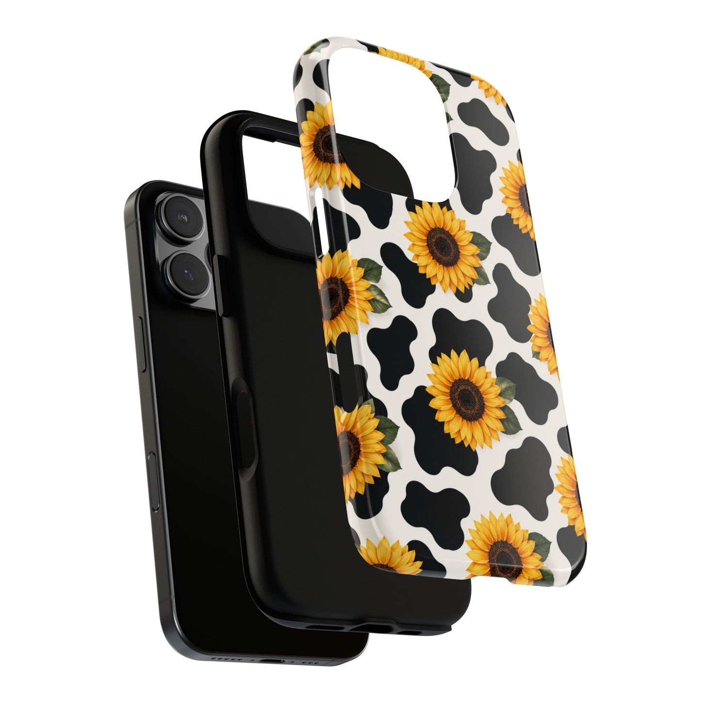 Sunflower Cow Print Tough Case | Phone Case, Floral Farm Animal Pattern