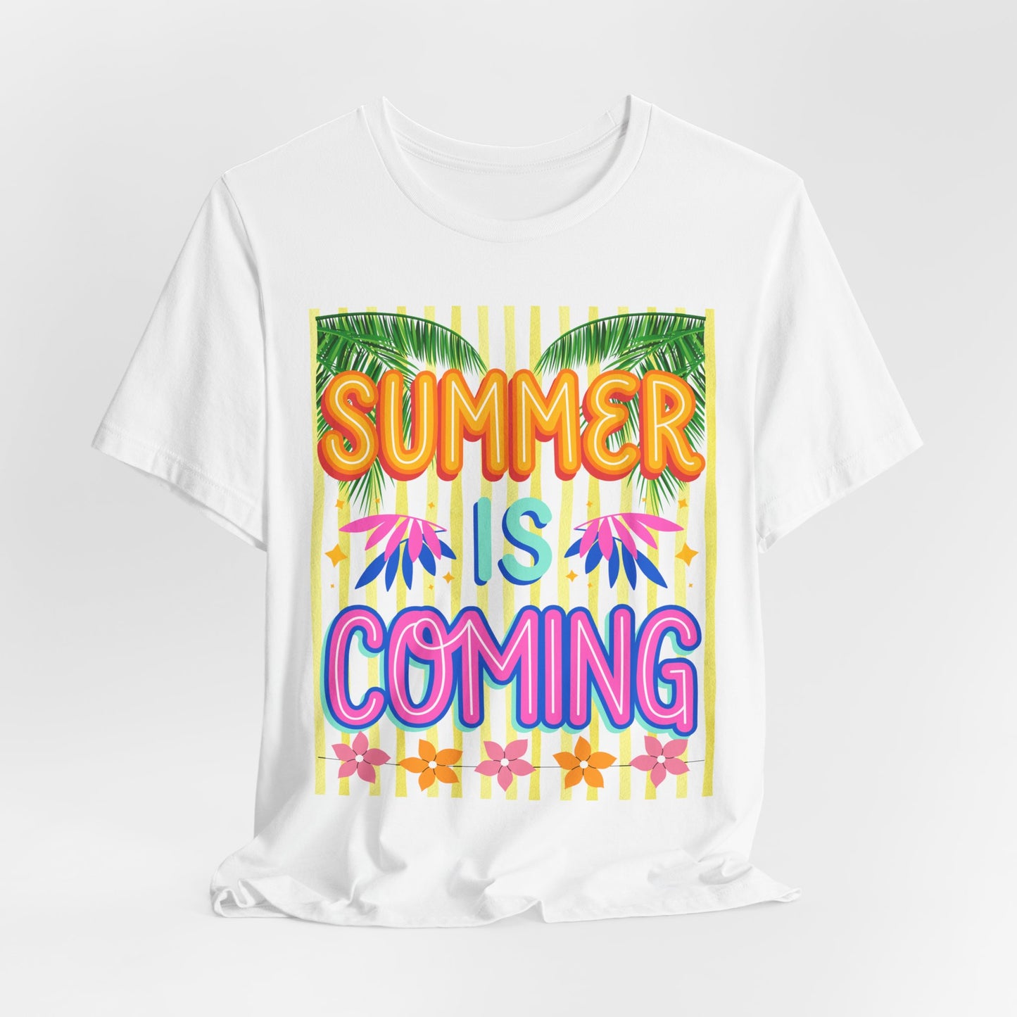 SunflowerPorchCo Summer Is Coming T-Shirt | Tropical Palm Flowers Tee