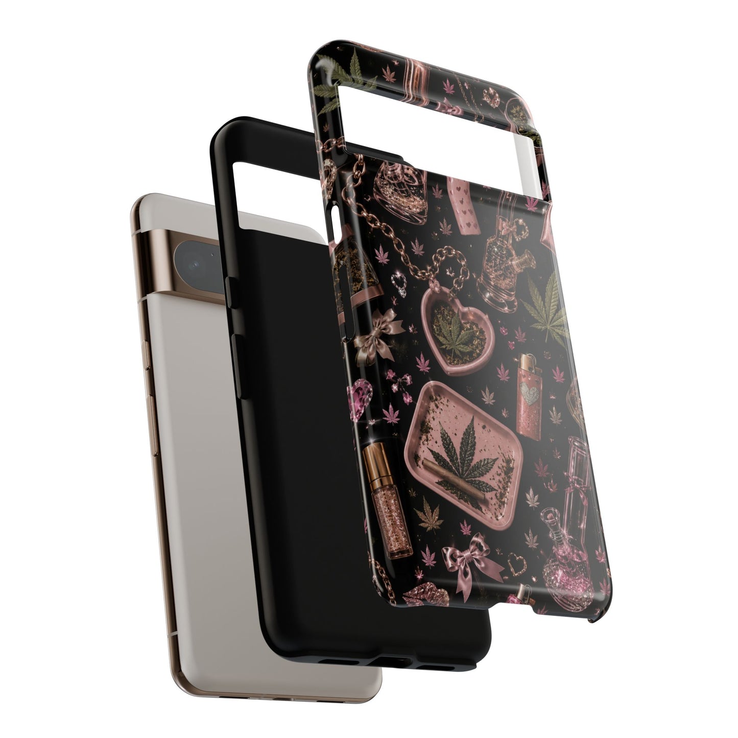 Sunflower Porch Co Pink Cannabis Pattern Tough Case | Weed Leaf Phone Case, Grinder & Lighter Design