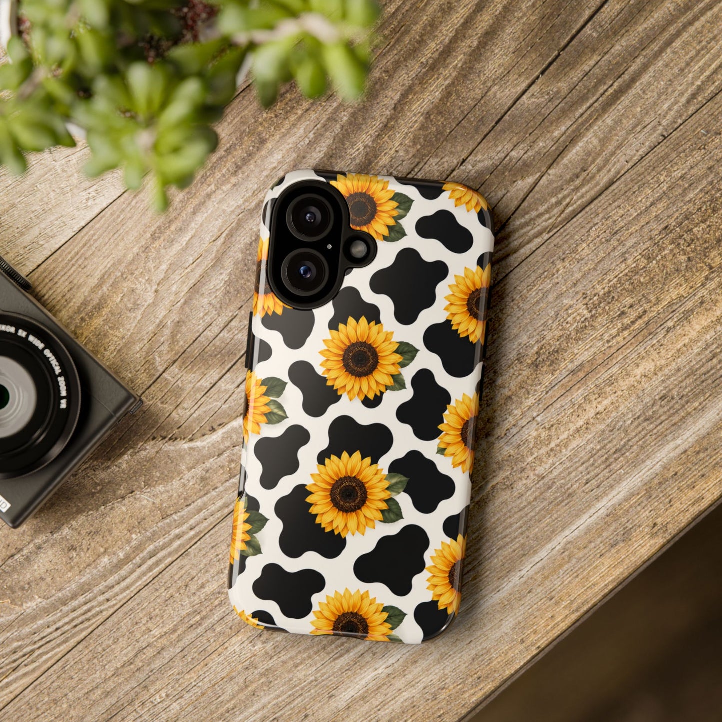 Sunflower Cow Print Tough Case | Phone Case, Floral Farm Animal Pattern