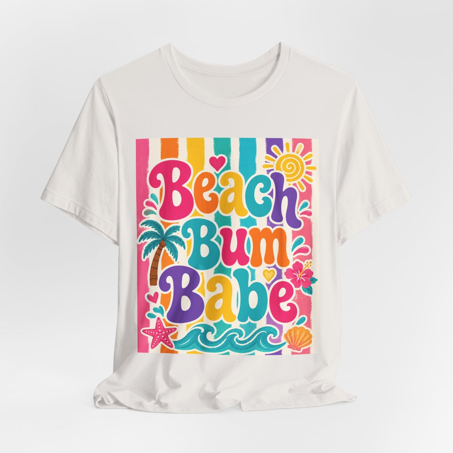 Sunflower Porch Co. Beach Bum Babe T-Shirt — Colorful Retro Tropical Summer Tee