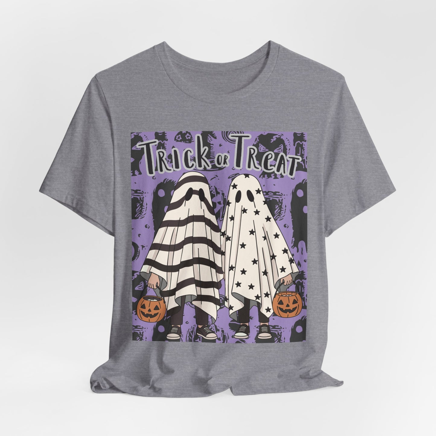 SunflowerPorchCo Trick or Treat Ghost Kids Halloween T-Shirt | Pumpkin Costume Tee