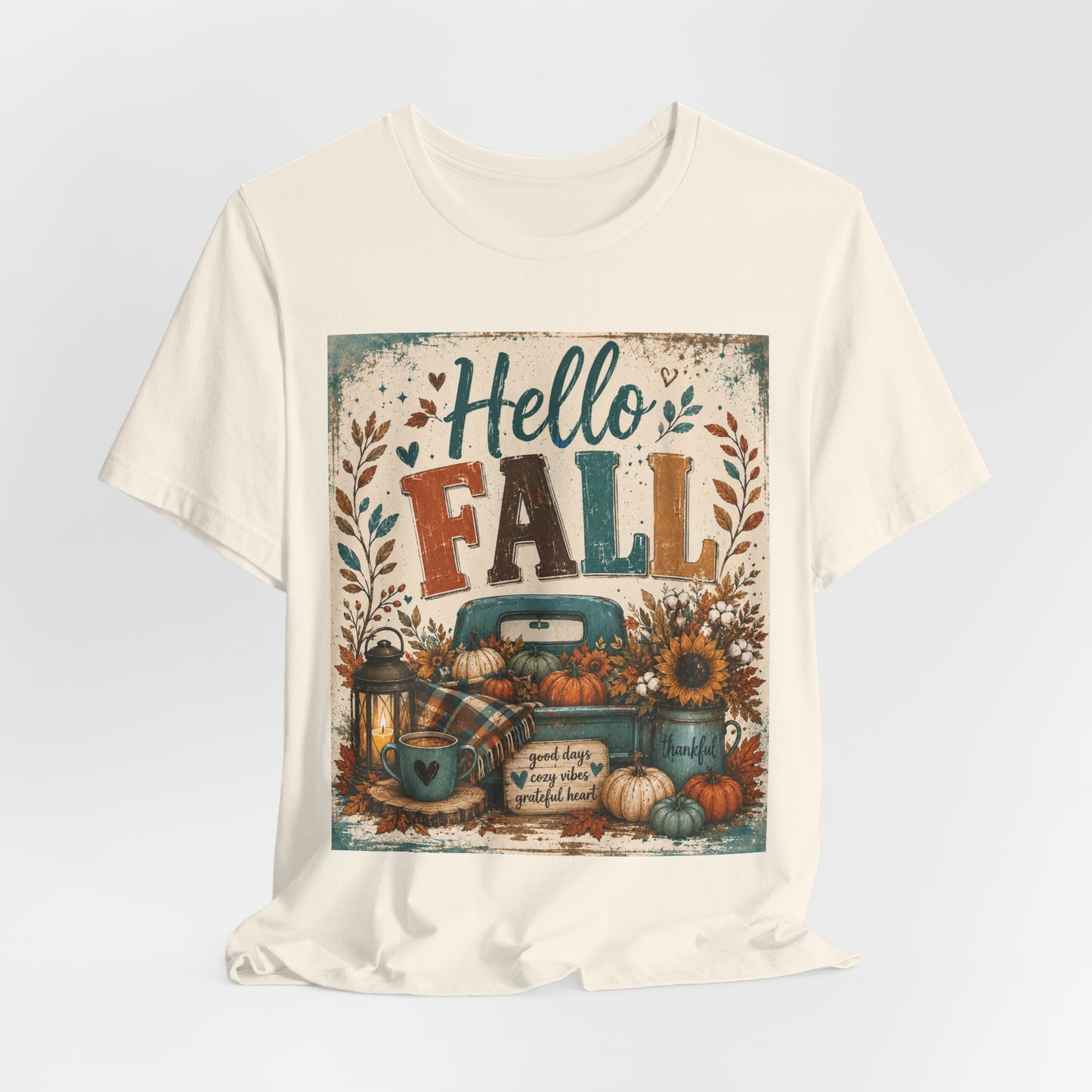 Sunflower Porch Co Hello Fall Truck Tee | Pumpkin, Sunflower, Rustic Autumn Design