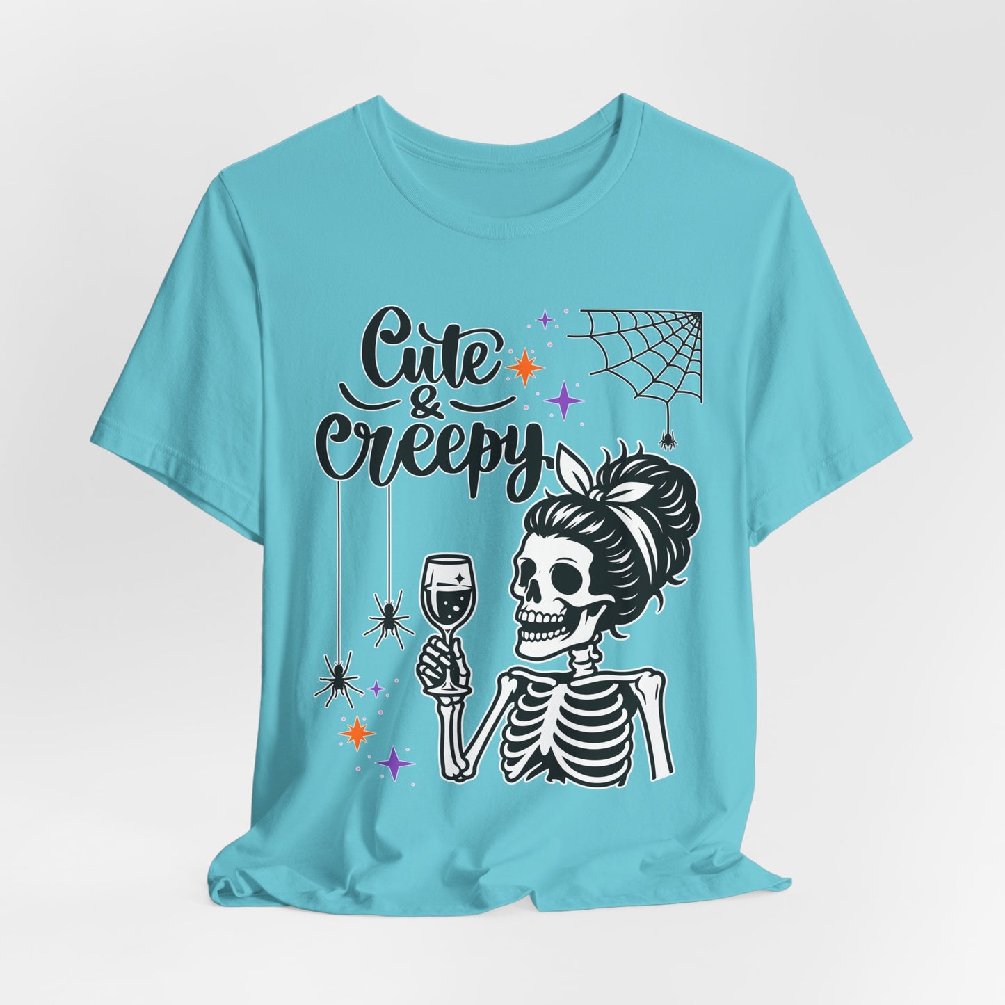 Cute & Creepy Skeleton Lady T-Shirt | Halloween Skull Wine Tee