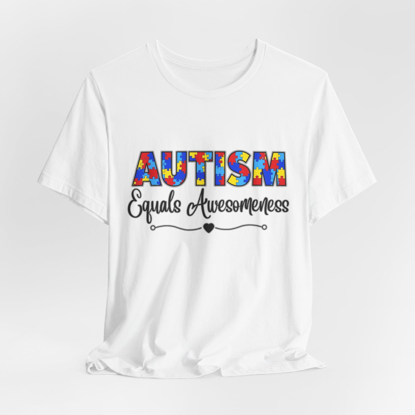 SunflowerPorchCo Autism Equals Awesomeness T-Shirt | Puzzle Heart Autism Awareness Tee