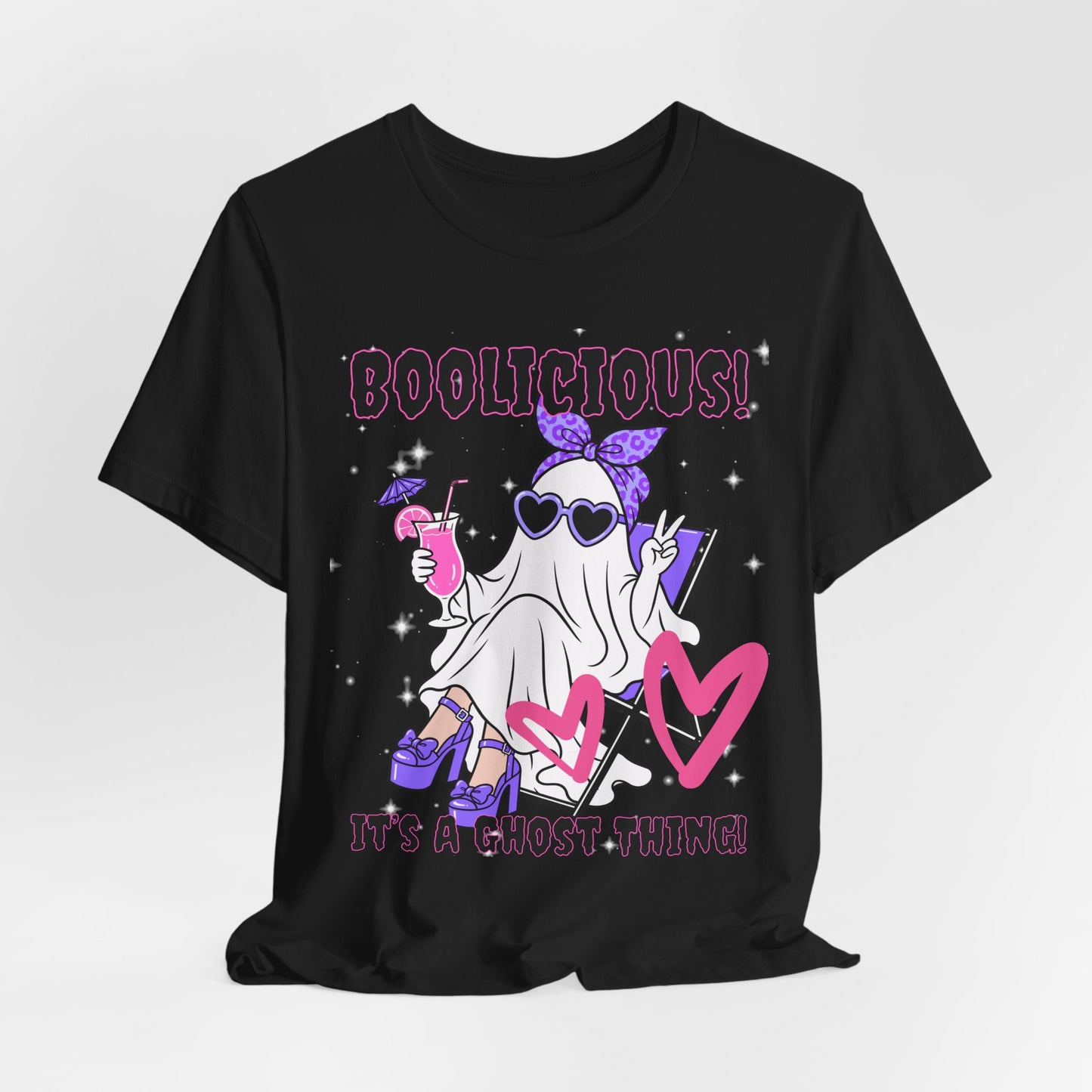 Sunflower Porch Co Boolisious Ghost Tee | Cute Glam Ghost with Hearts Halloween Shirt