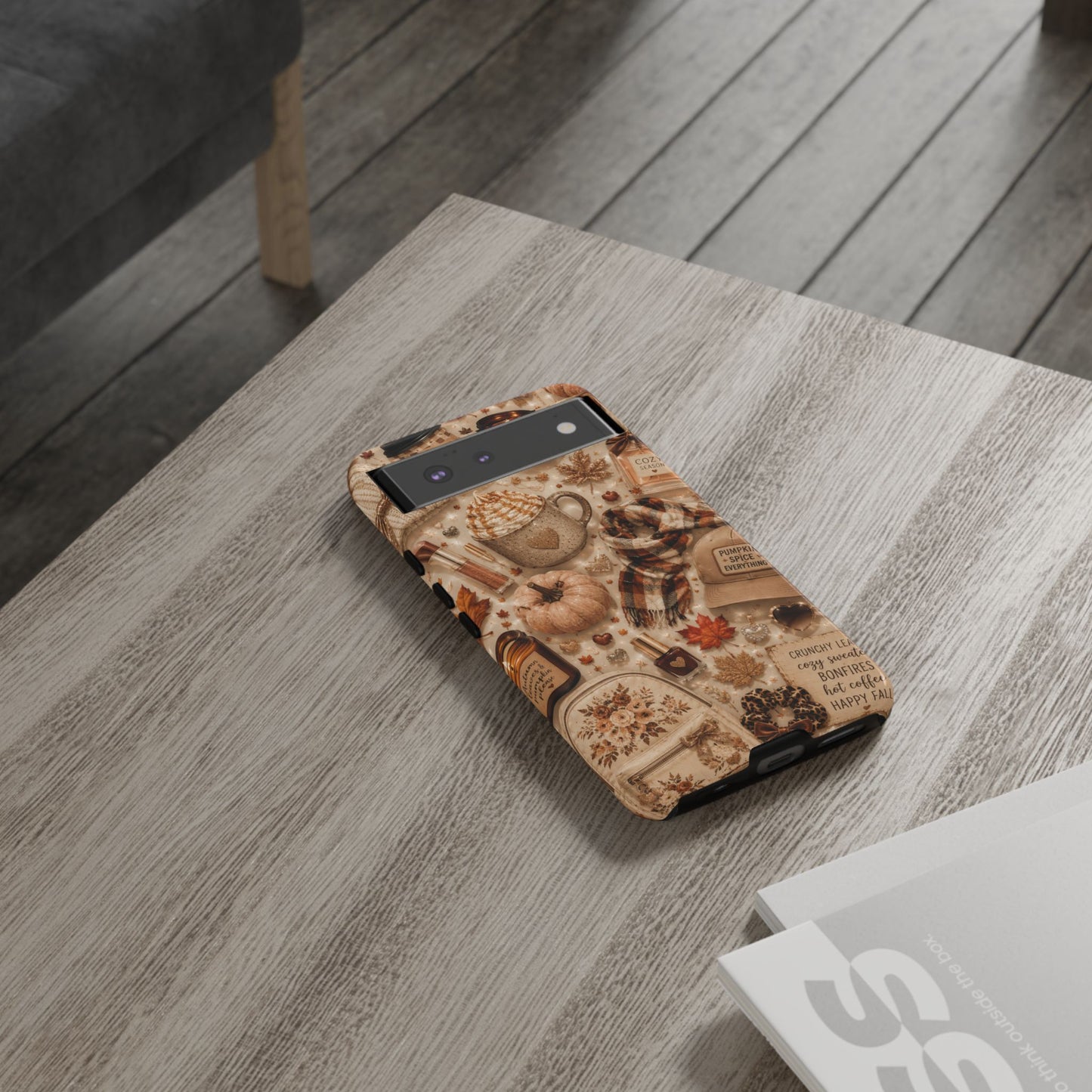 Sunflower Porch Co Cozy Autumn Mug and Pumpkin Pattern Phone Case | Fall Aesthetic