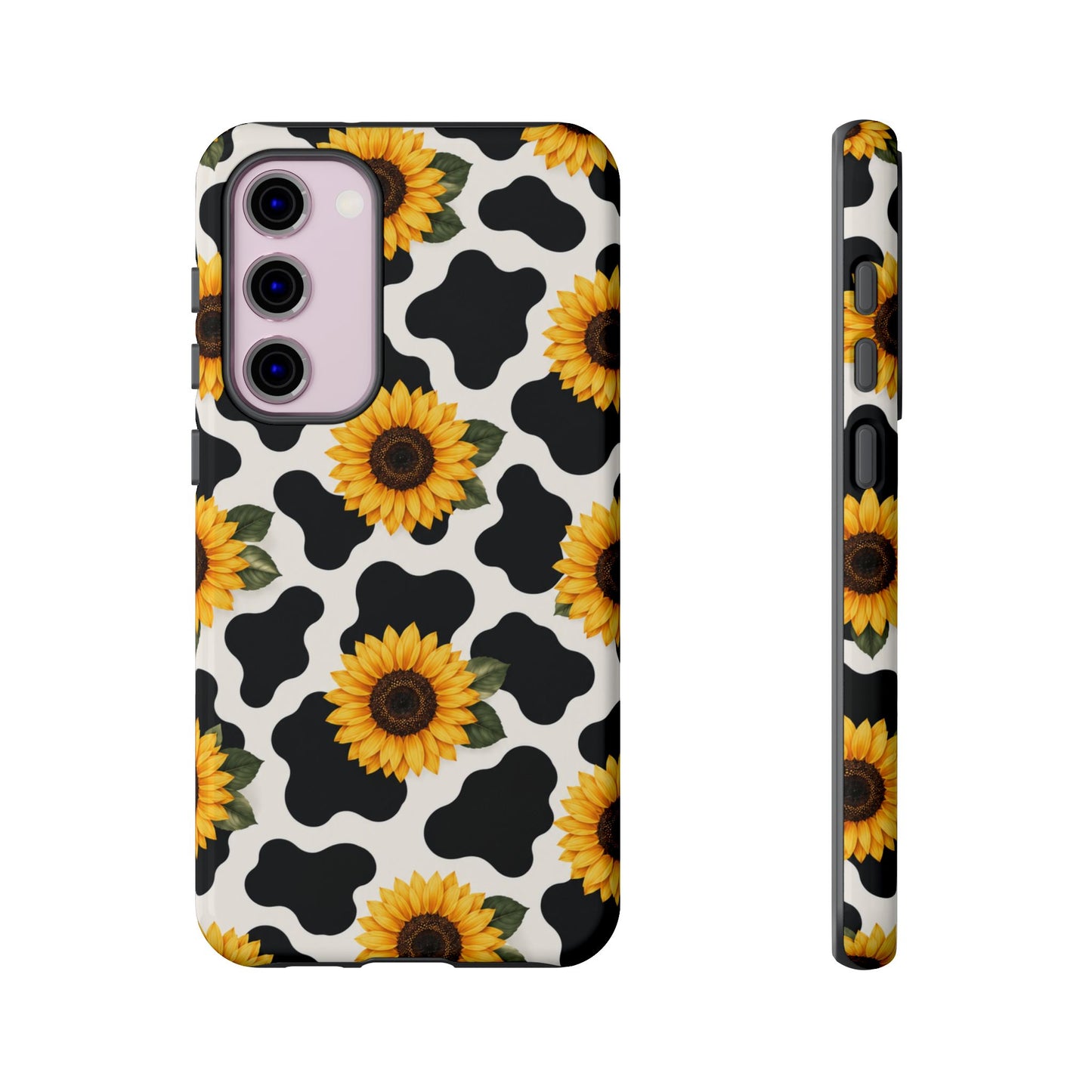 Sunflower Cow Print Tough Case | Phone Case, Floral Farm Animal Pattern