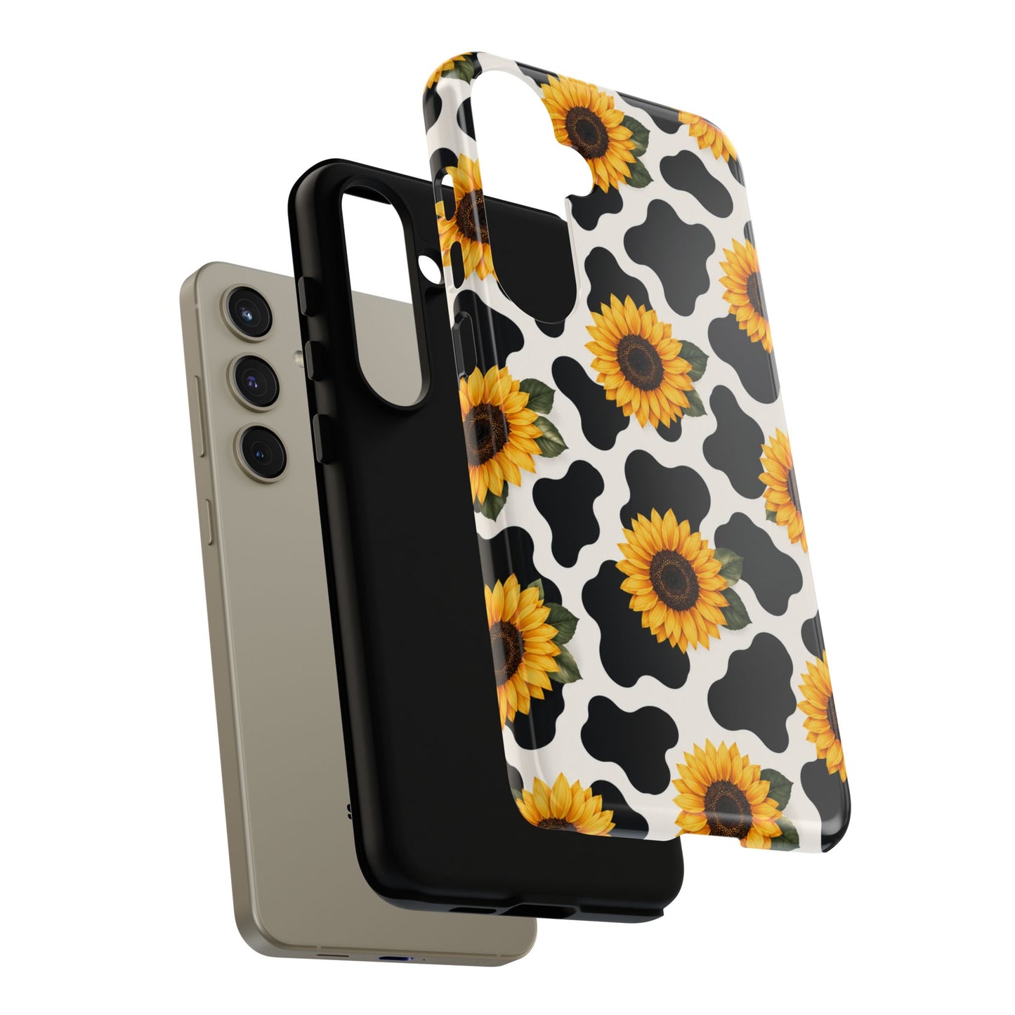 Sunflower Cow Print Tough Case | Phone Case, Floral Farm Animal Pattern