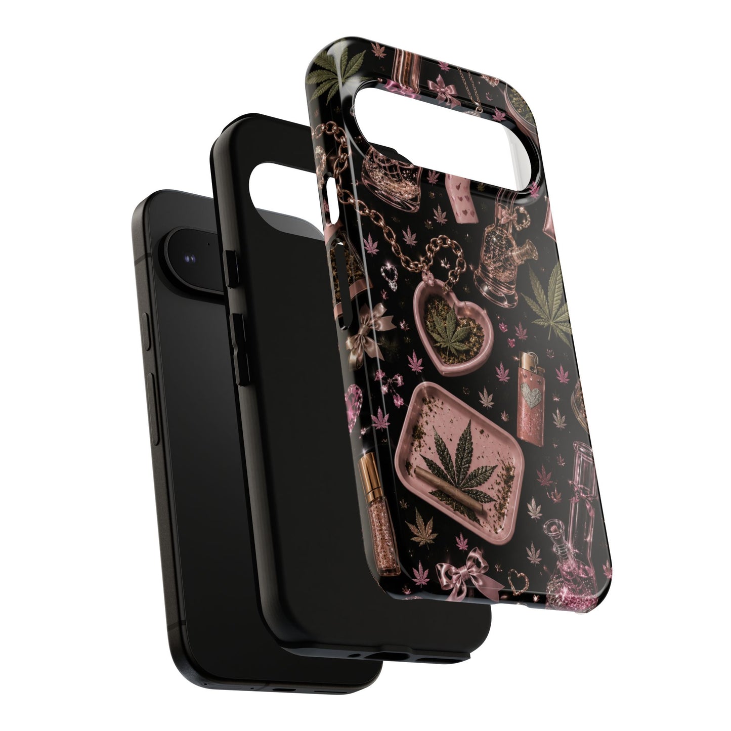 Sunflower Porch Co Pink Cannabis Pattern Tough Case | Weed Leaf Phone Case, Grinder & Lighter Design