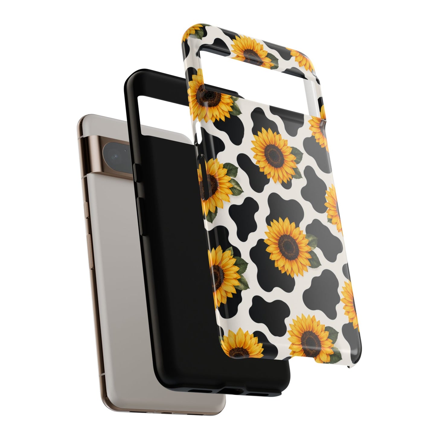 Sunflower Cow Print Tough Case | Phone Case, Floral Farm Animal Pattern