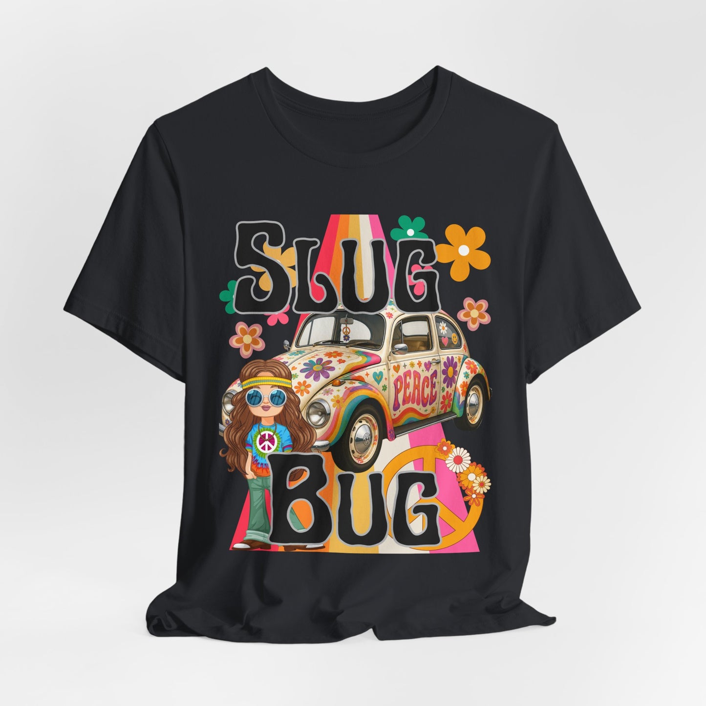SunflowerPorchCo Hippie Peace Beetle Slug Bug Tee | Retro VW Bug, Flower Power Design
