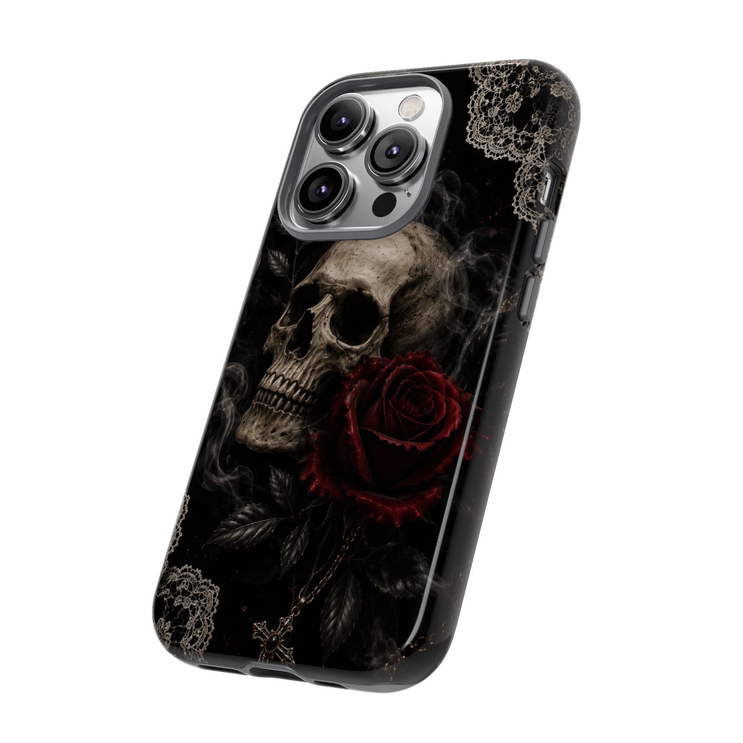 Sunflower Porch Co Skull with Red Rose phone case | Tough Cases