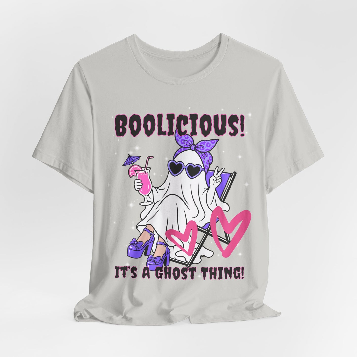 Sunflower Porch Co Boolisious Ghost Tee | Cute Glam Ghost with Hearts Halloween Shirt