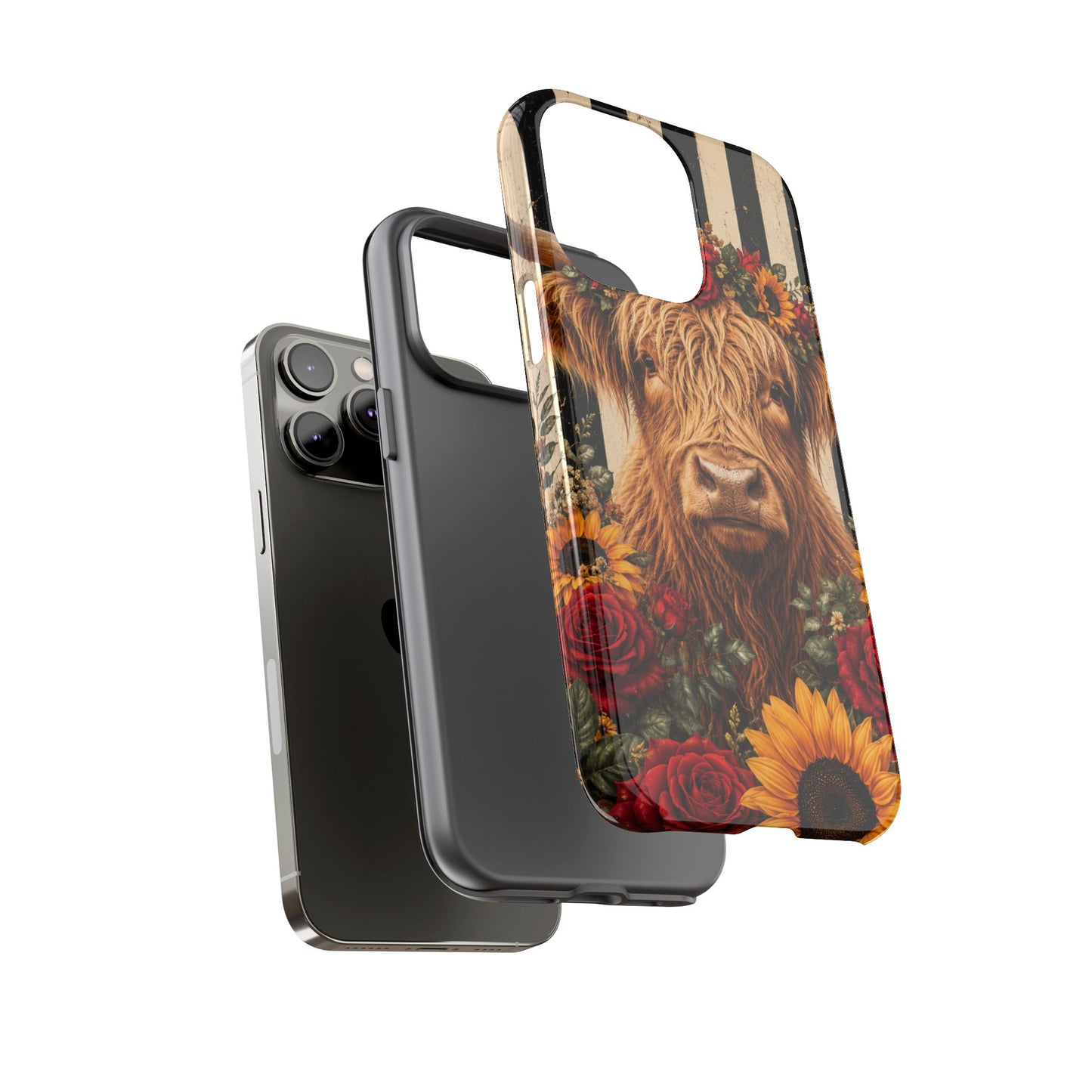 Sunflower Porch Co Highland Cow Floral Crown phone case | Tough Cases