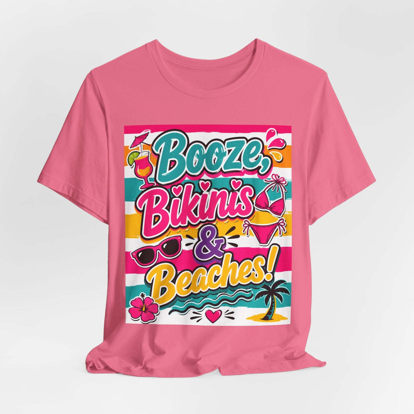 Sunflower Porch Co. Booze Bikinis & Beaches T-Shirt — Summer Beach Party Graphic Tee