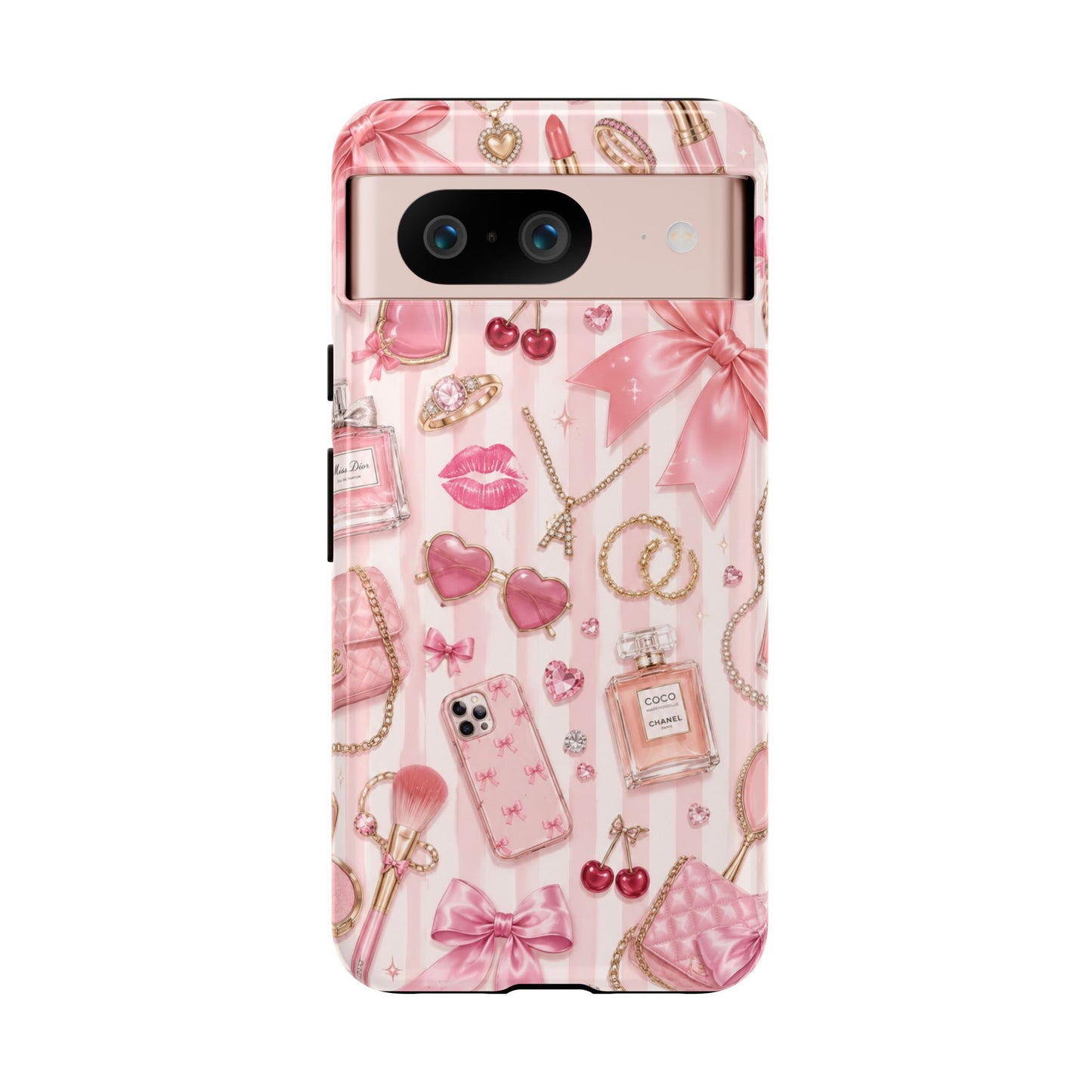 Pink Glam Pattern phone case | Makeup, bows, perfume, lipstick design