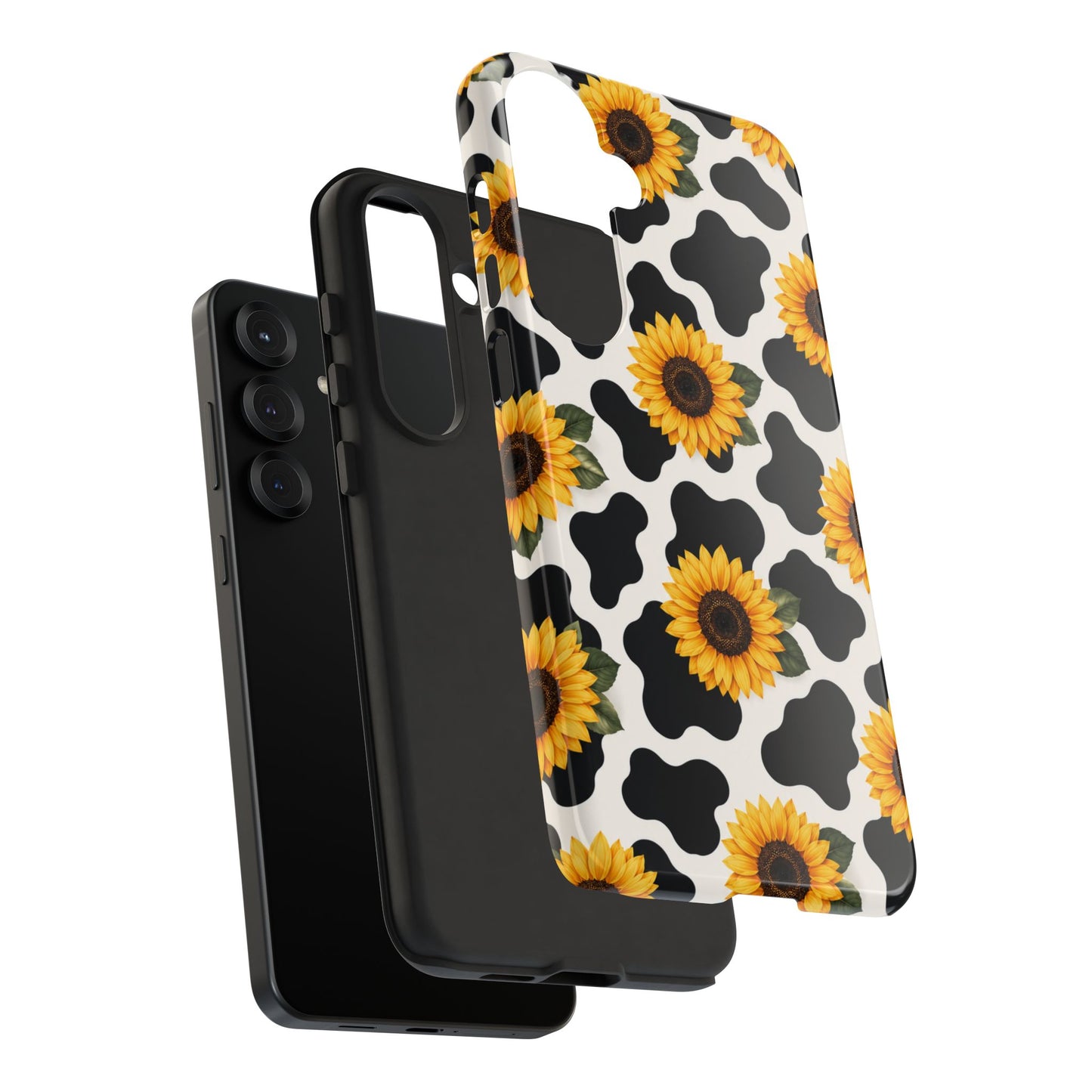Sunflower Cow Print Tough Case | Phone Case, Floral Farm Animal Pattern