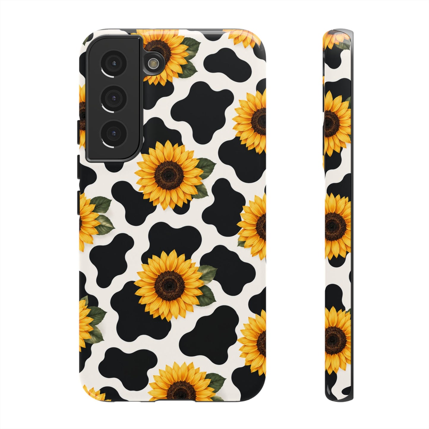 Sunflower Cow Print Tough Case | Phone Case, Floral Farm Animal Pattern