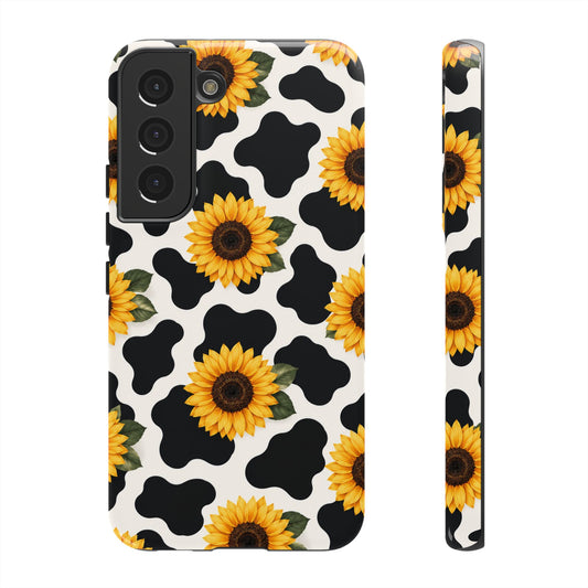 Sunflower Cow Print Tough Case | Phone Case, Floral Farm Animal Pattern