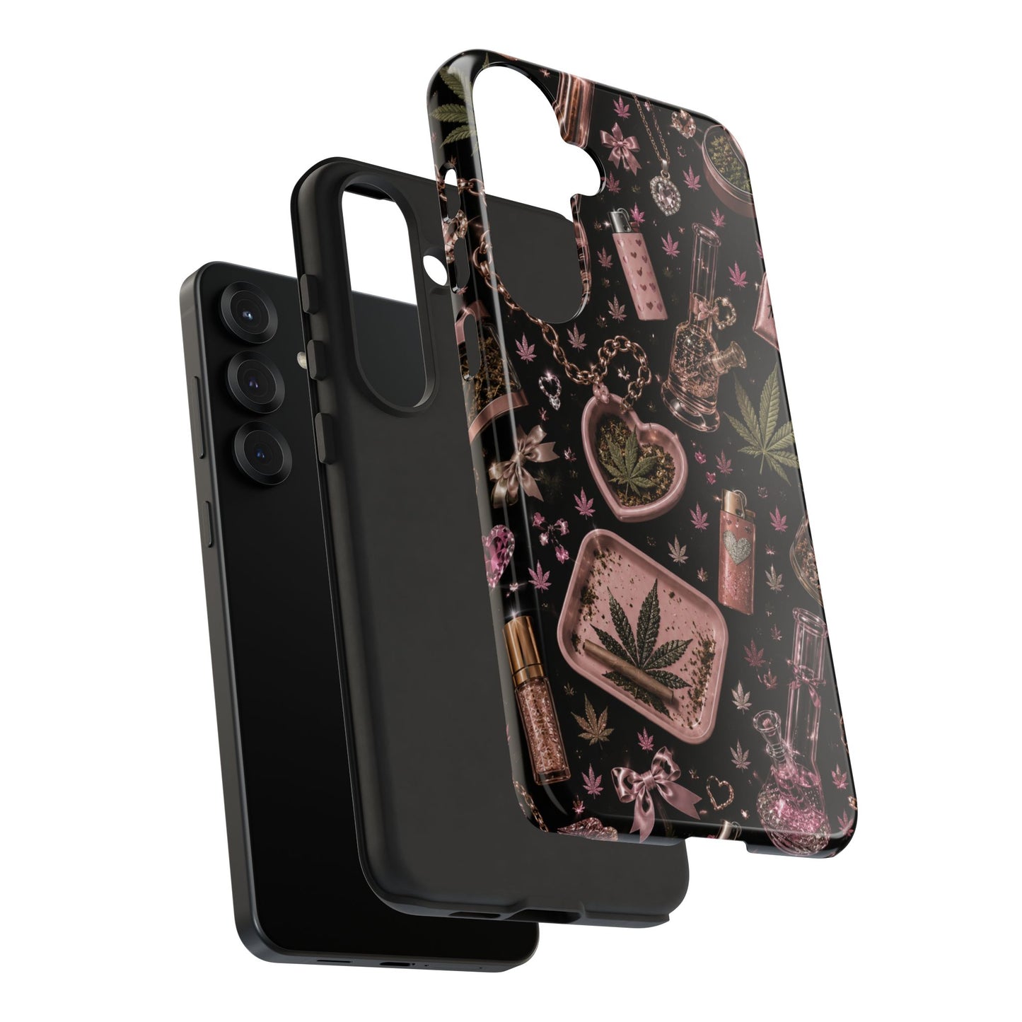 Sunflower Porch Co Pink Cannabis Pattern Tough Case | Weed Leaf Phone Case, Grinder & Lighter Design