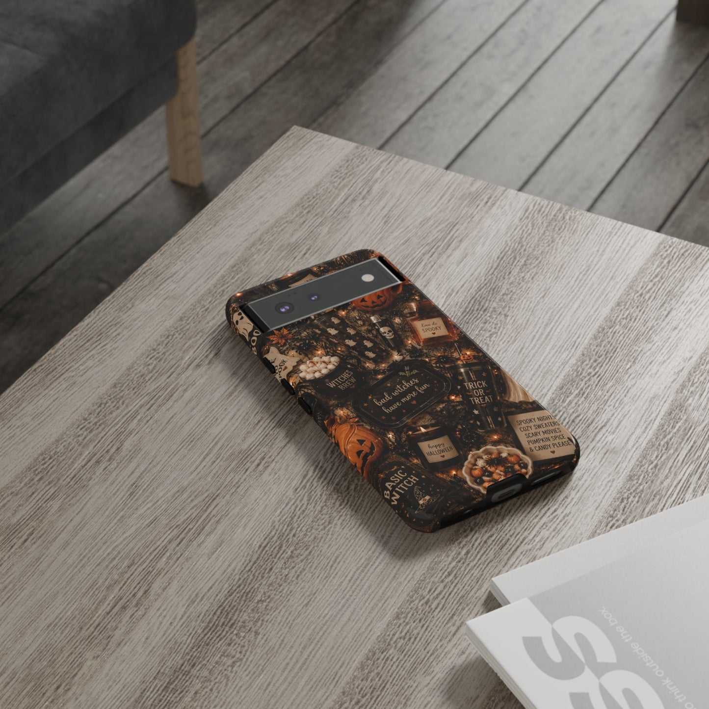 Sunflower Porch Co Halloween Collage phone case | spooky pumpkin witchy design