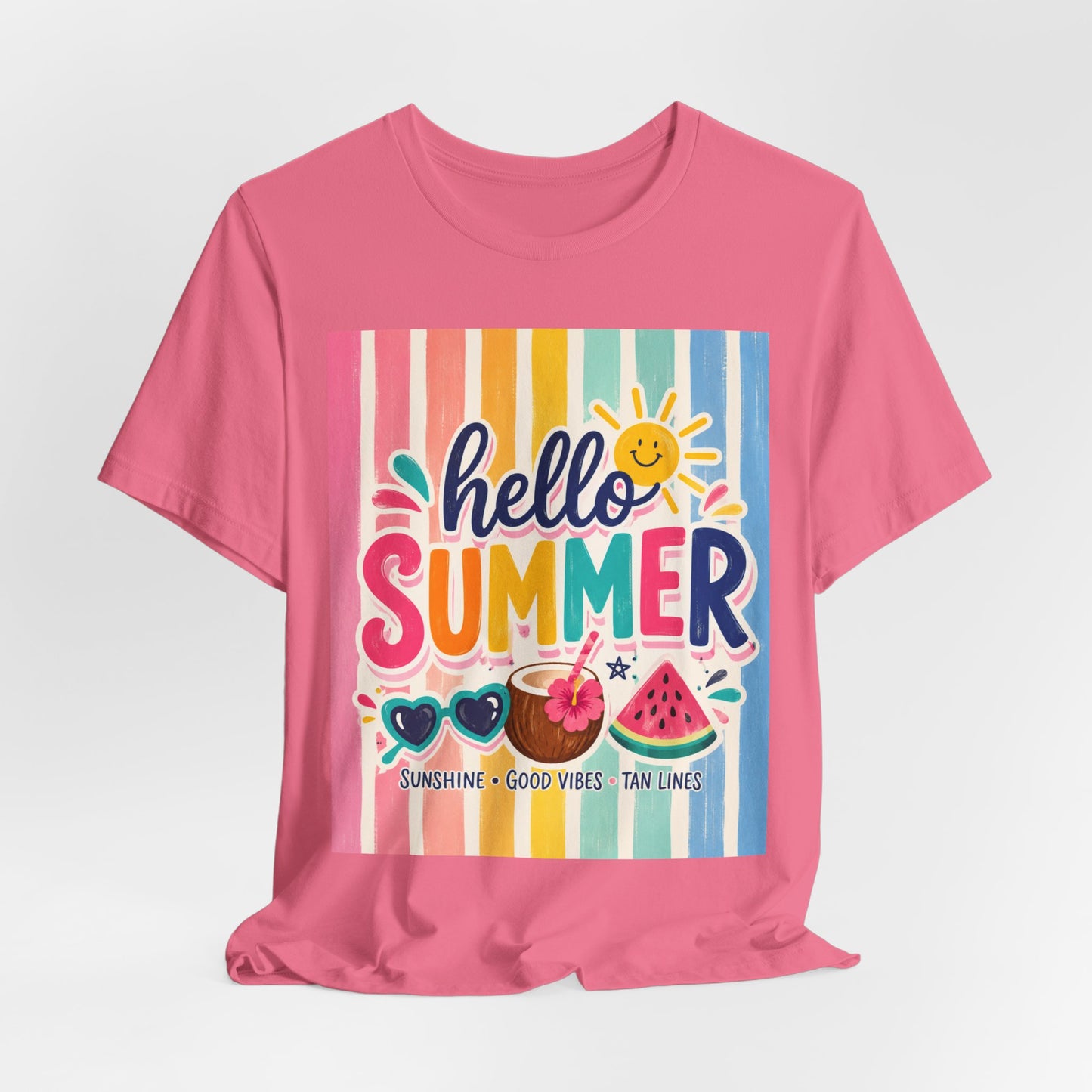 Sunflower Porch Co. Hello Summer Tee - Colorful Stripes, Sunshine & Watermelon Graphic