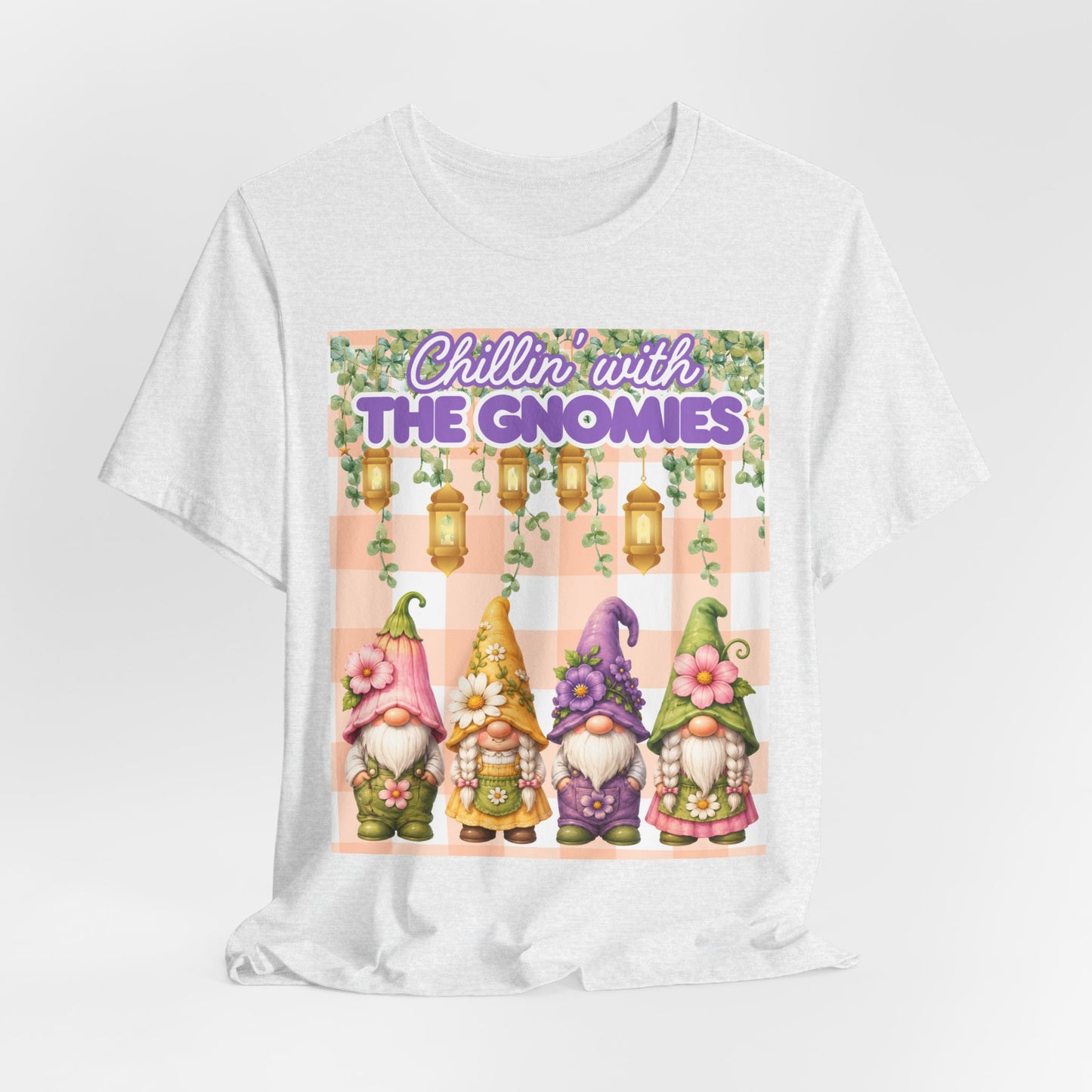 SunflowerPorchCo Chillin with the Gnomes T-Shirt | Gnome Garden Tee, Floral Gnome Design