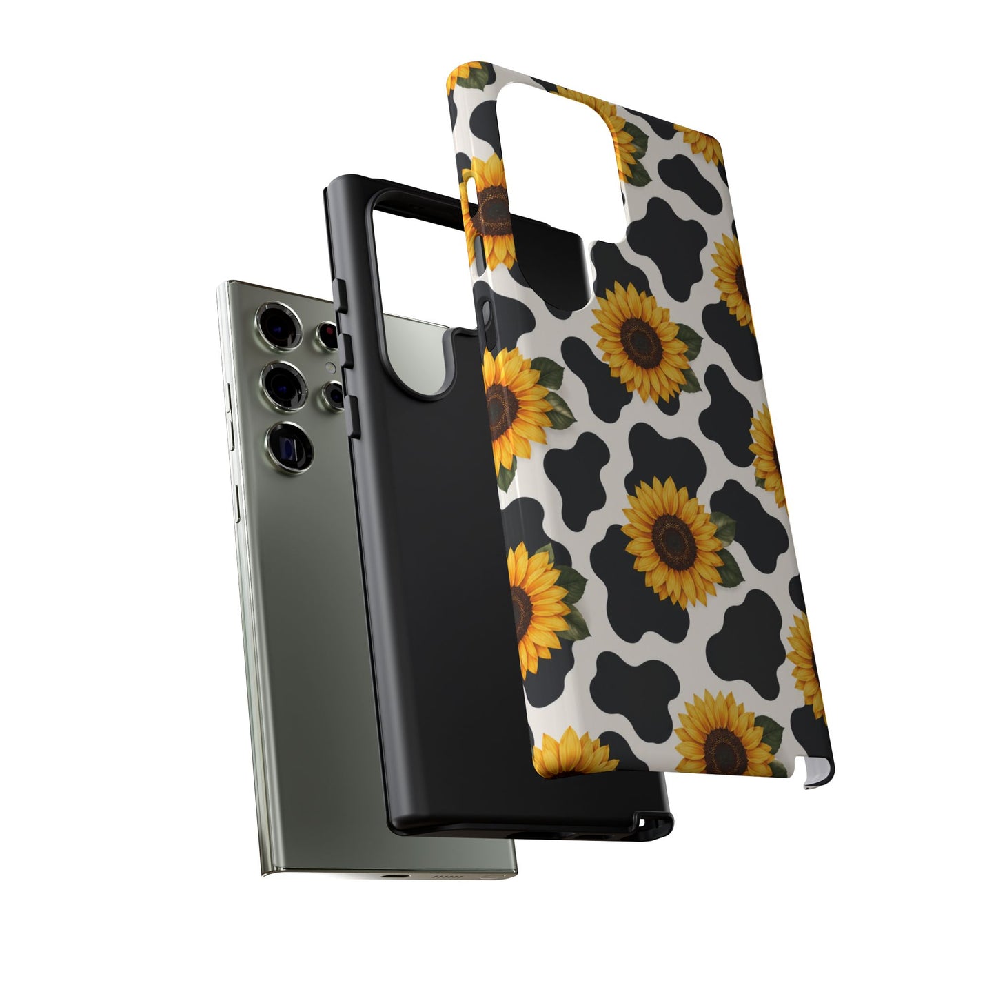 Sunflower Cow Print Tough Case | Phone Case, Floral Farm Animal Pattern