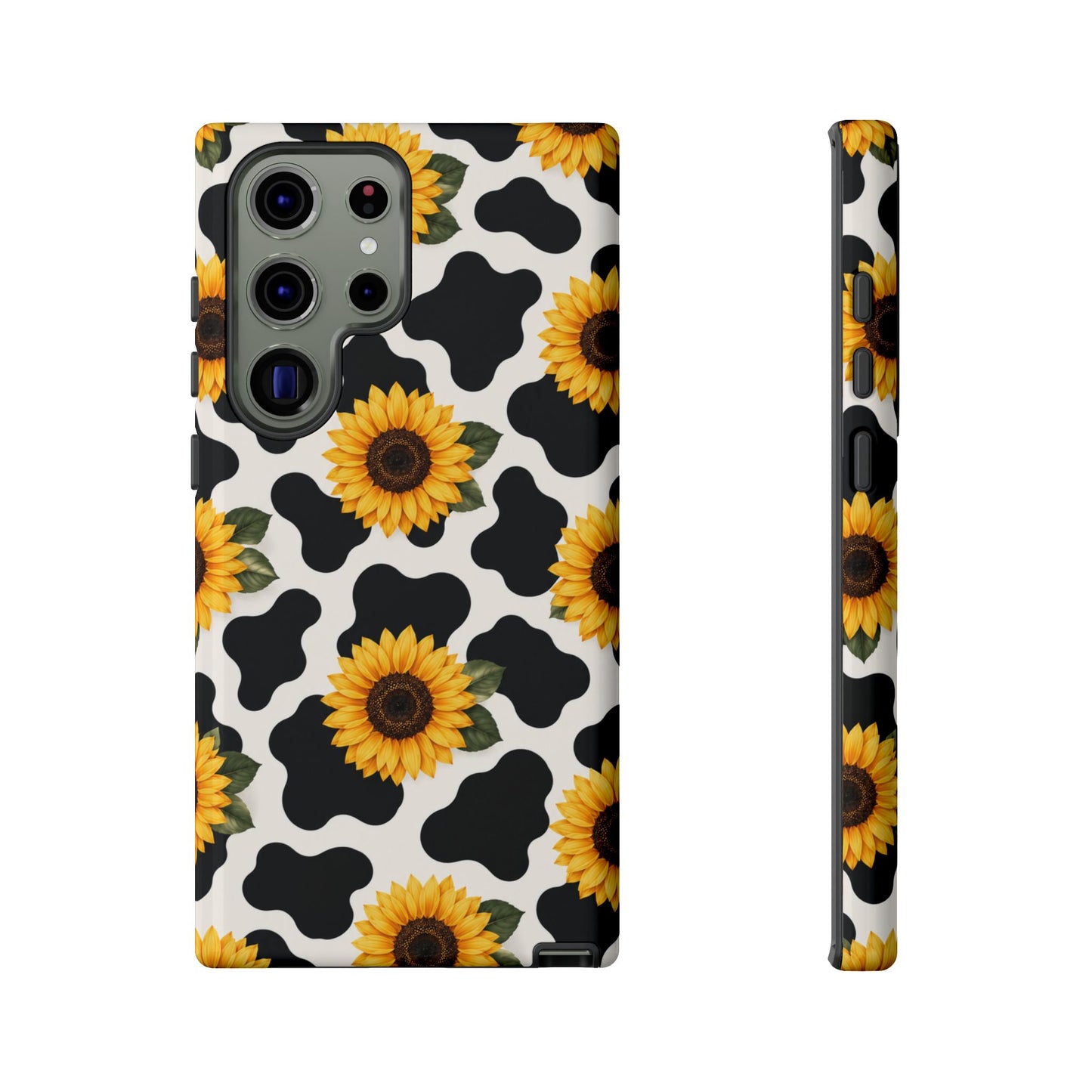 Sunflower Cow Print Tough Case | Phone Case, Floral Farm Animal Pattern