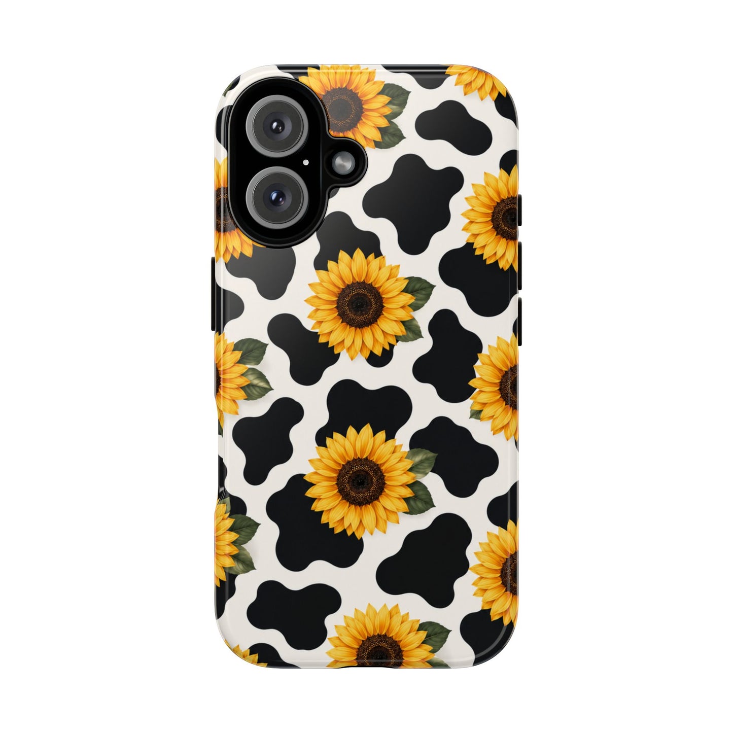 Sunflower Cow Print Tough Case | Phone Case, Floral Farm Animal Pattern