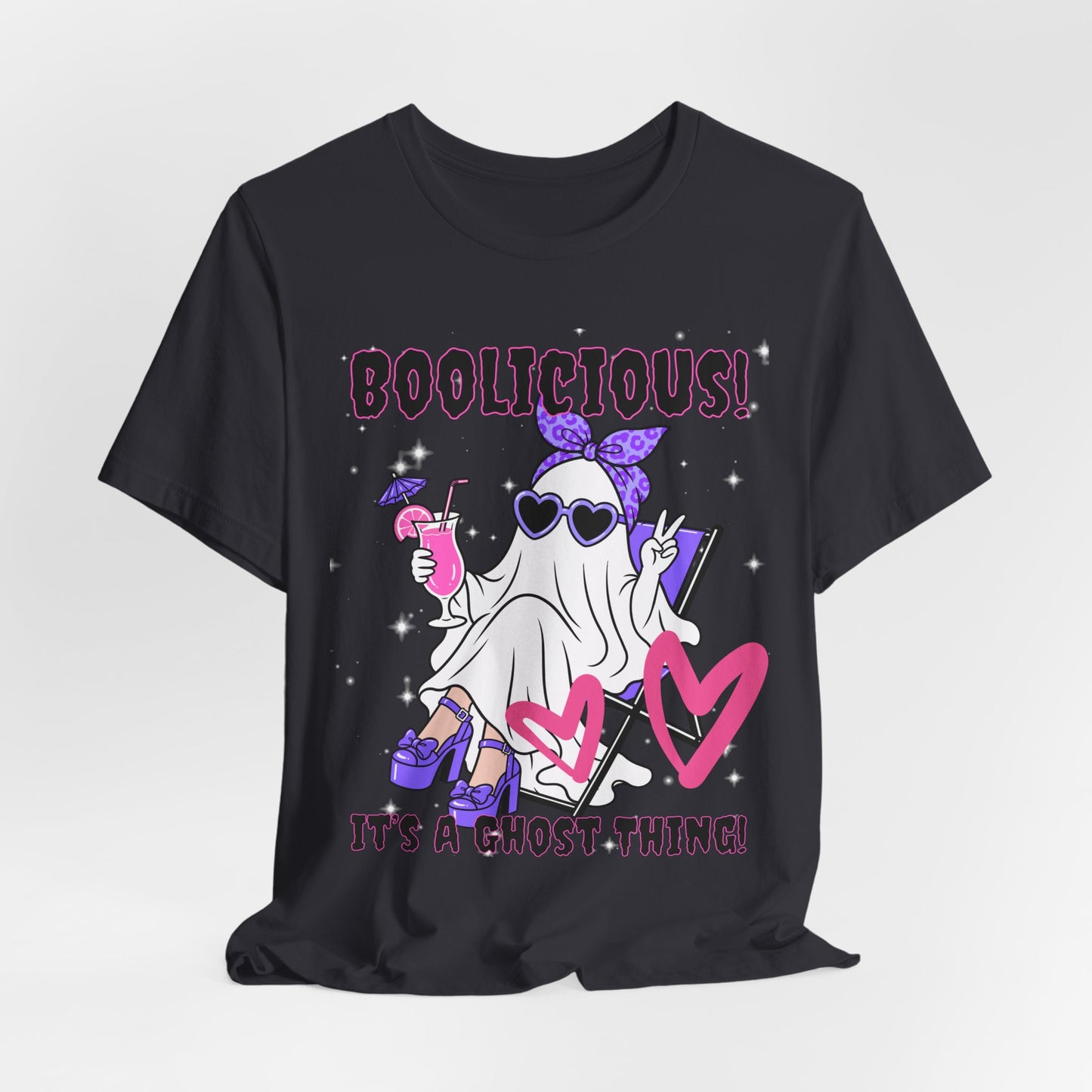 Sunflower Porch Co Boolisious Ghost Tee | Cute Glam Ghost with Hearts Halloween Shirt